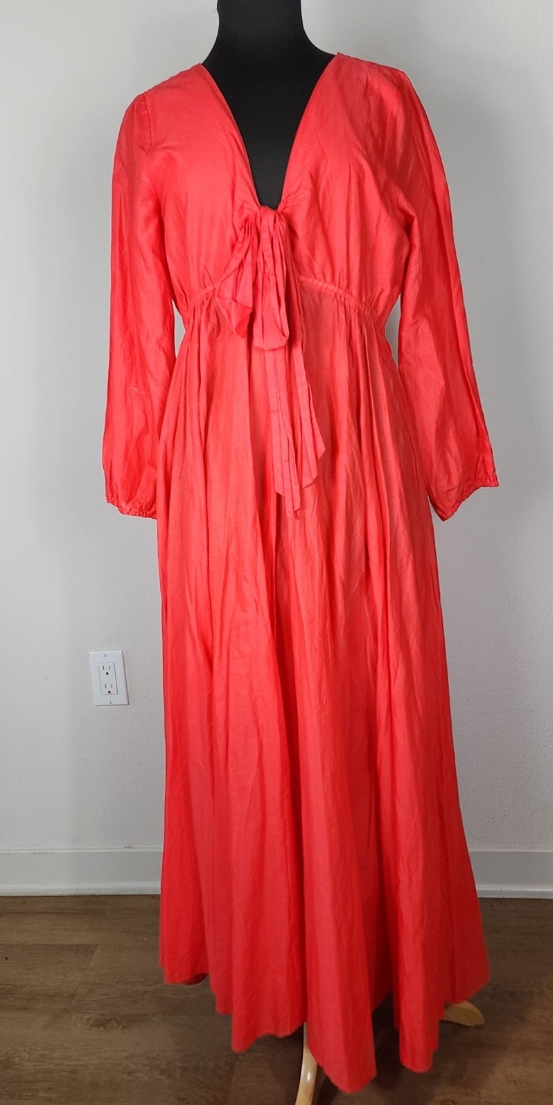 J. Crew Beachwear Tie Front Red Maxi Dress Cotton Voile Long Sleeve Resortwear L