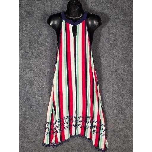 Red Navy White Striped Halter Handkerchief Hem Midi Dress Crochet Trim Women 3XL