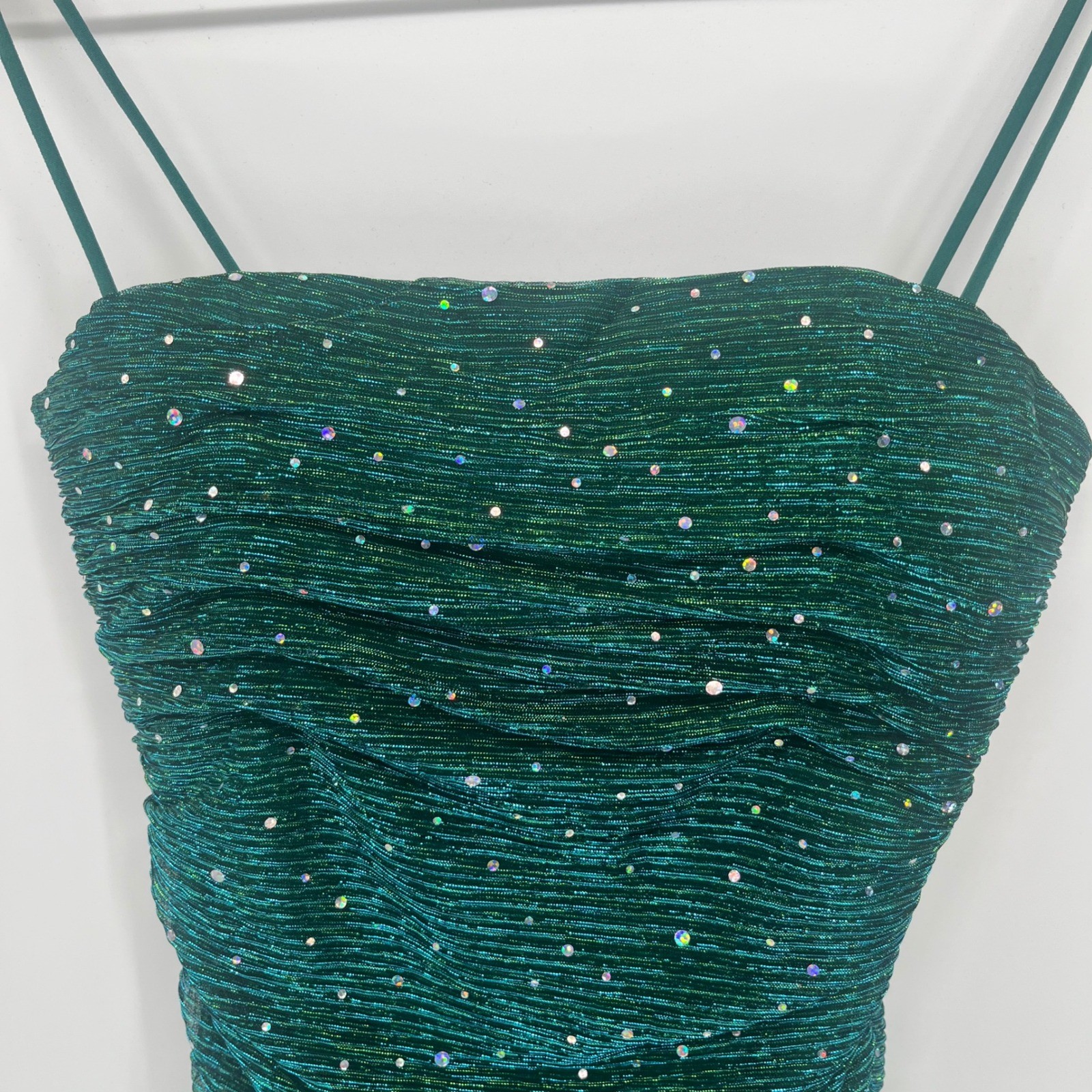 Lulus Mini Dress Womens 2 Green Ruched Rhinestone Glitter Party Bodycon