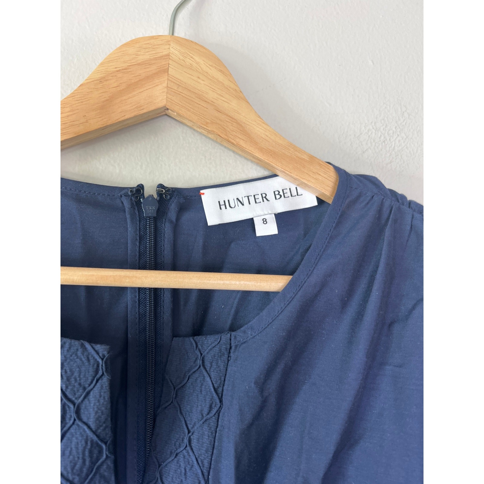 NEW Hunter Bell Siri Diamond Smocked Waist Split Neck Mini Dress Blue Size: 8