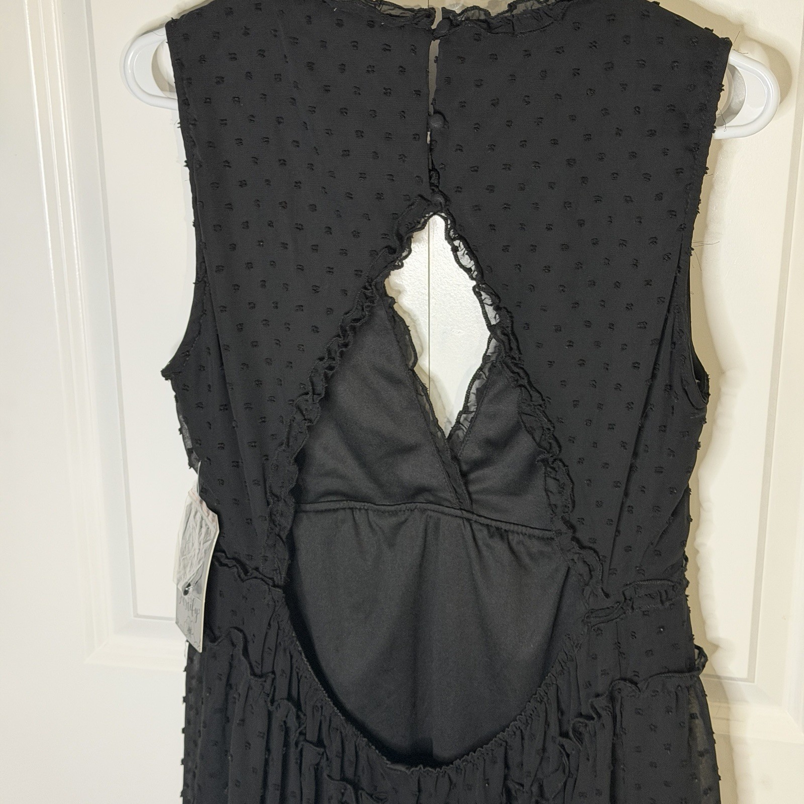 NWT Justify Size XL Vneck Mini Dress Open Back Sleeveless Black Textured New