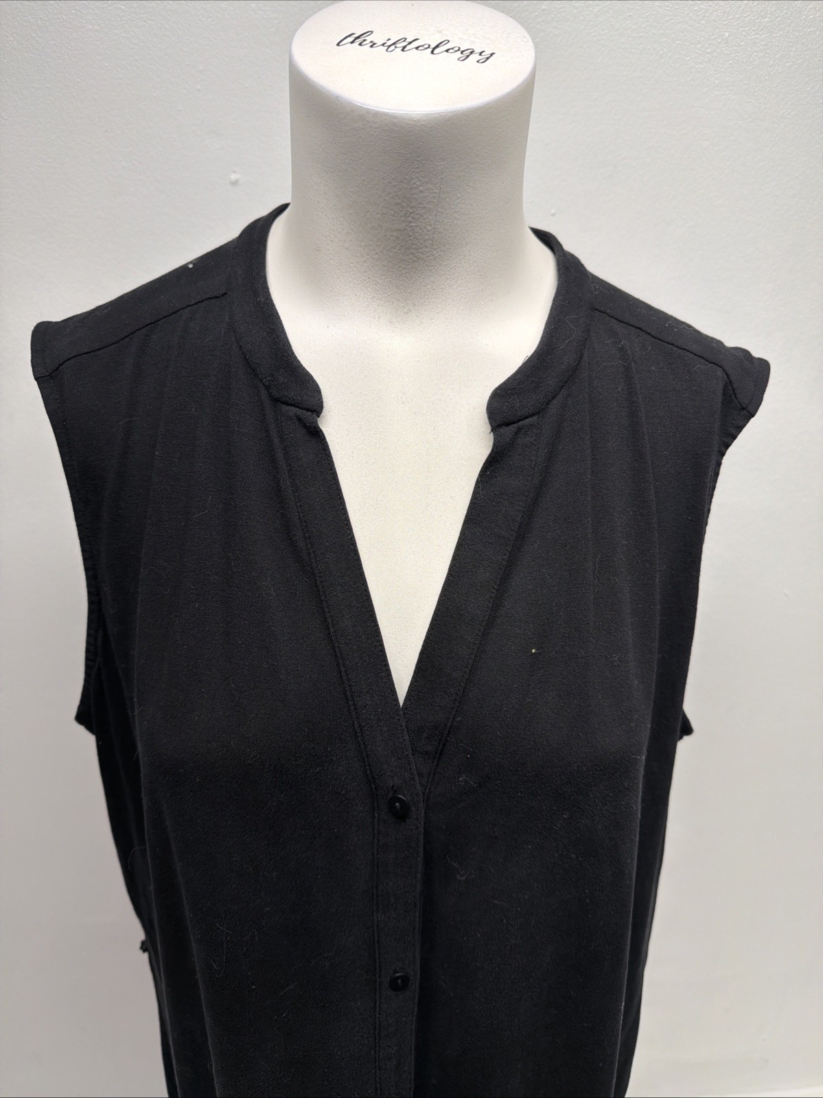 Eileen Fisher Shirt Dress Midi Button Up Sleeveless Lightweight Black Size XL