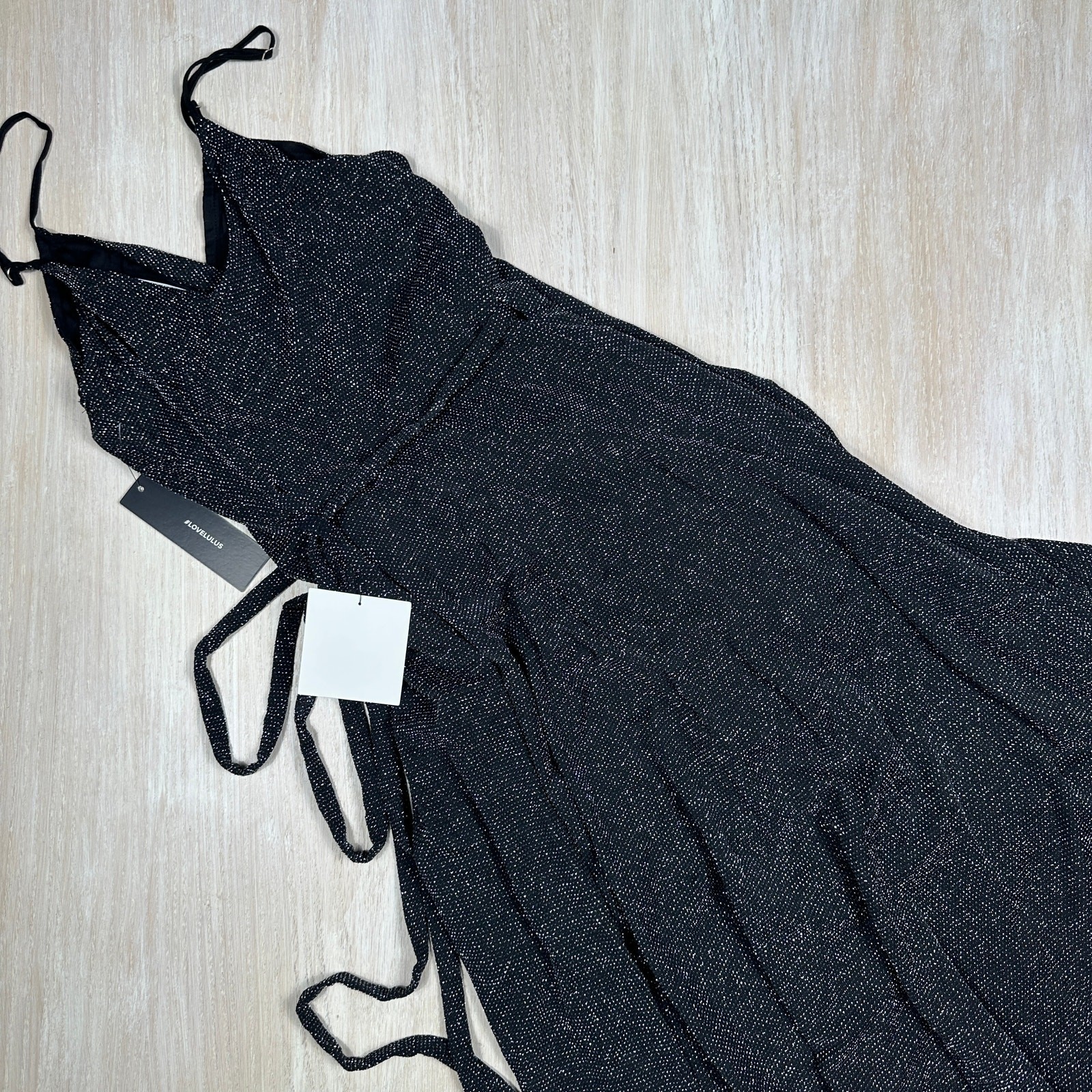 NWT Lulu’s Black Metallic Wrap Sparkly Holiday Shimmer Party NYE Maxi Dress XS