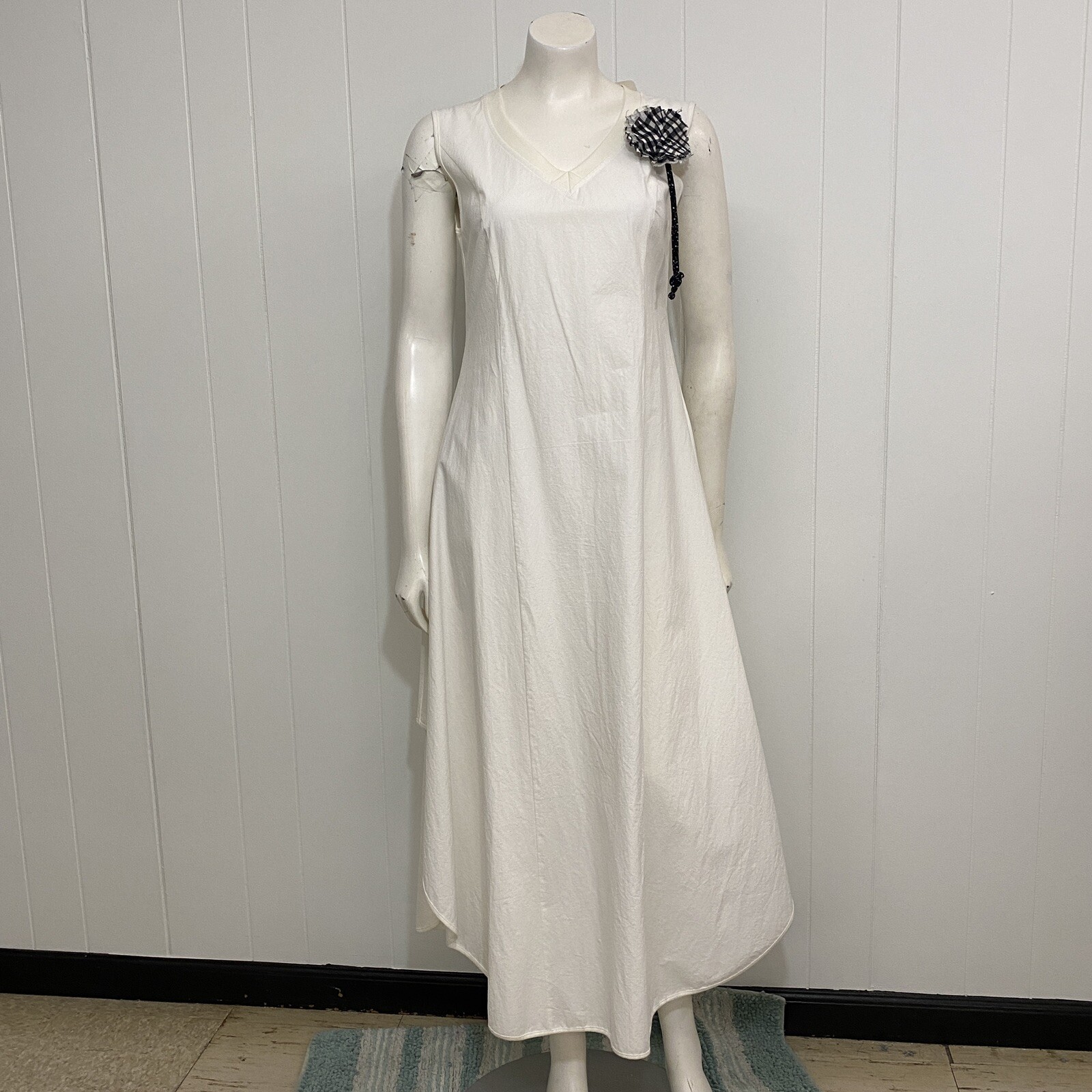 NY 77 Design Dress Women’s 2 White Black Cotton A-Line Maxi Flower Sleeveless
