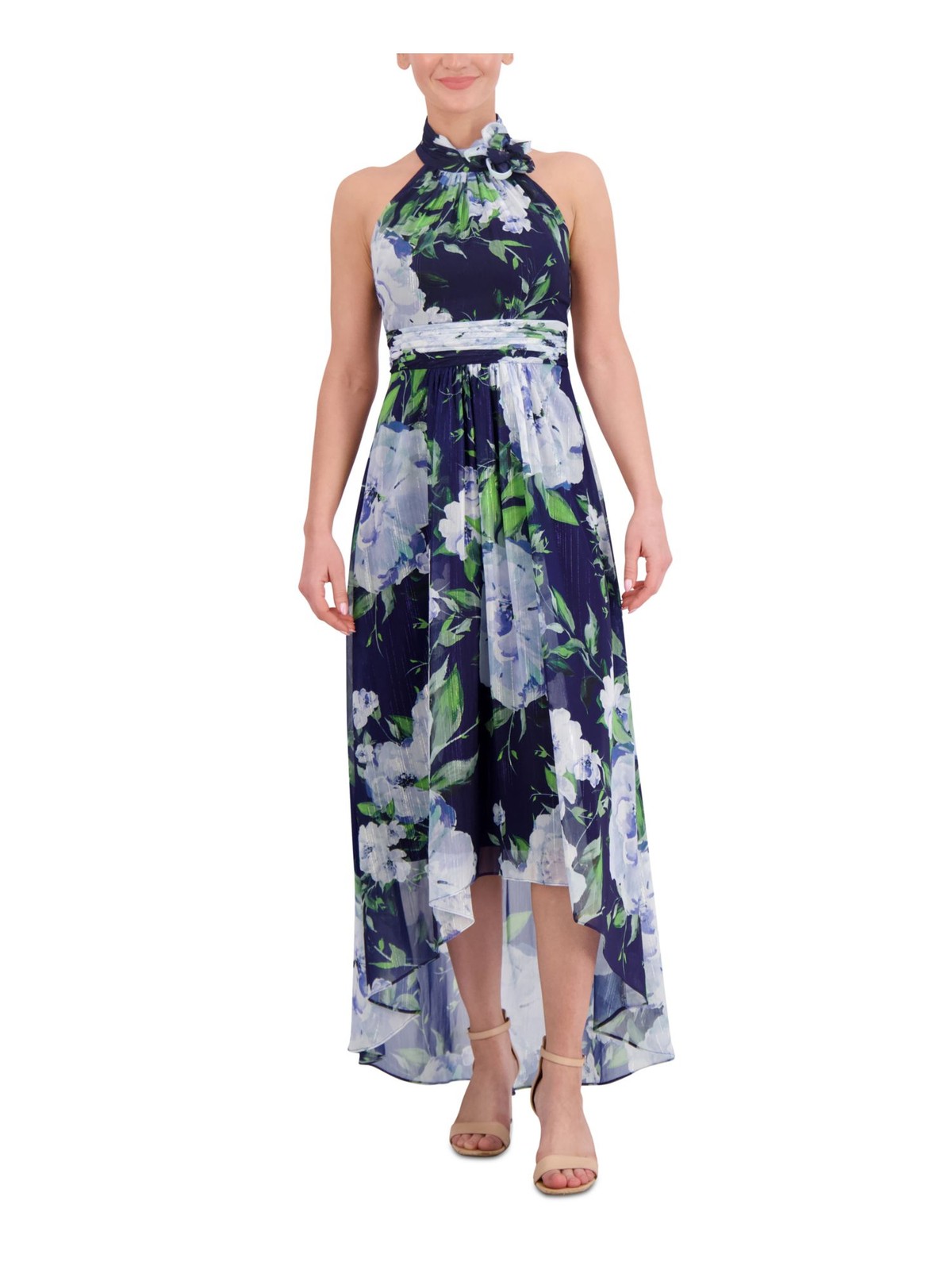 ELIZA J Womens Sheath Full-Length Dress Navy Sleeveless Party Hi-lo Hem Lined 2
