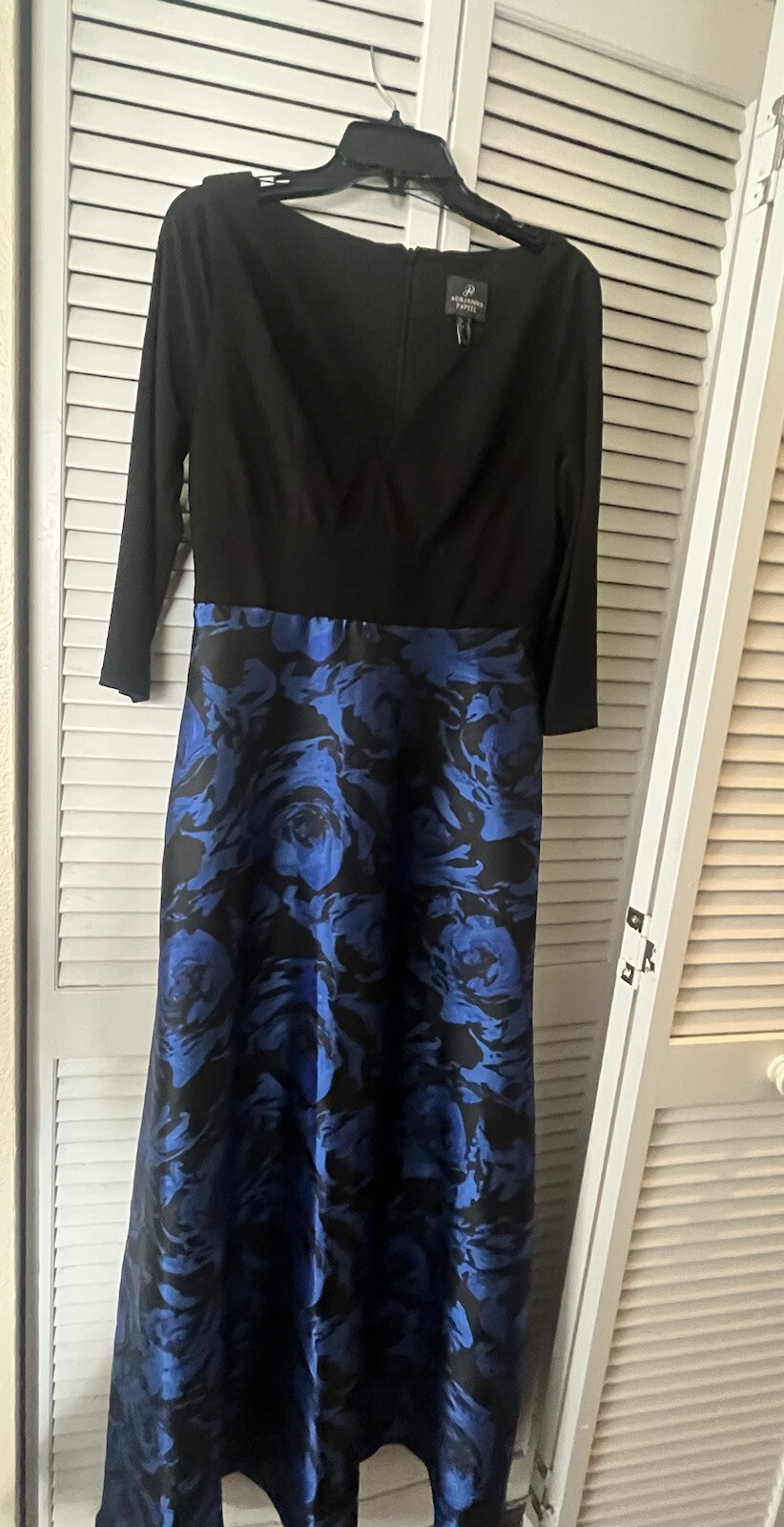 Adrianna Papell Dress Maxi Gown 6 Formal Evening Jacquard Black Cobalt Preowned