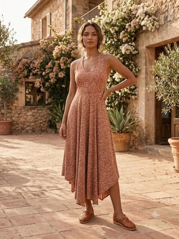 Prana Saxon Pink Brown Wild Dress Women XS Racerback Shelf Bra Stretch