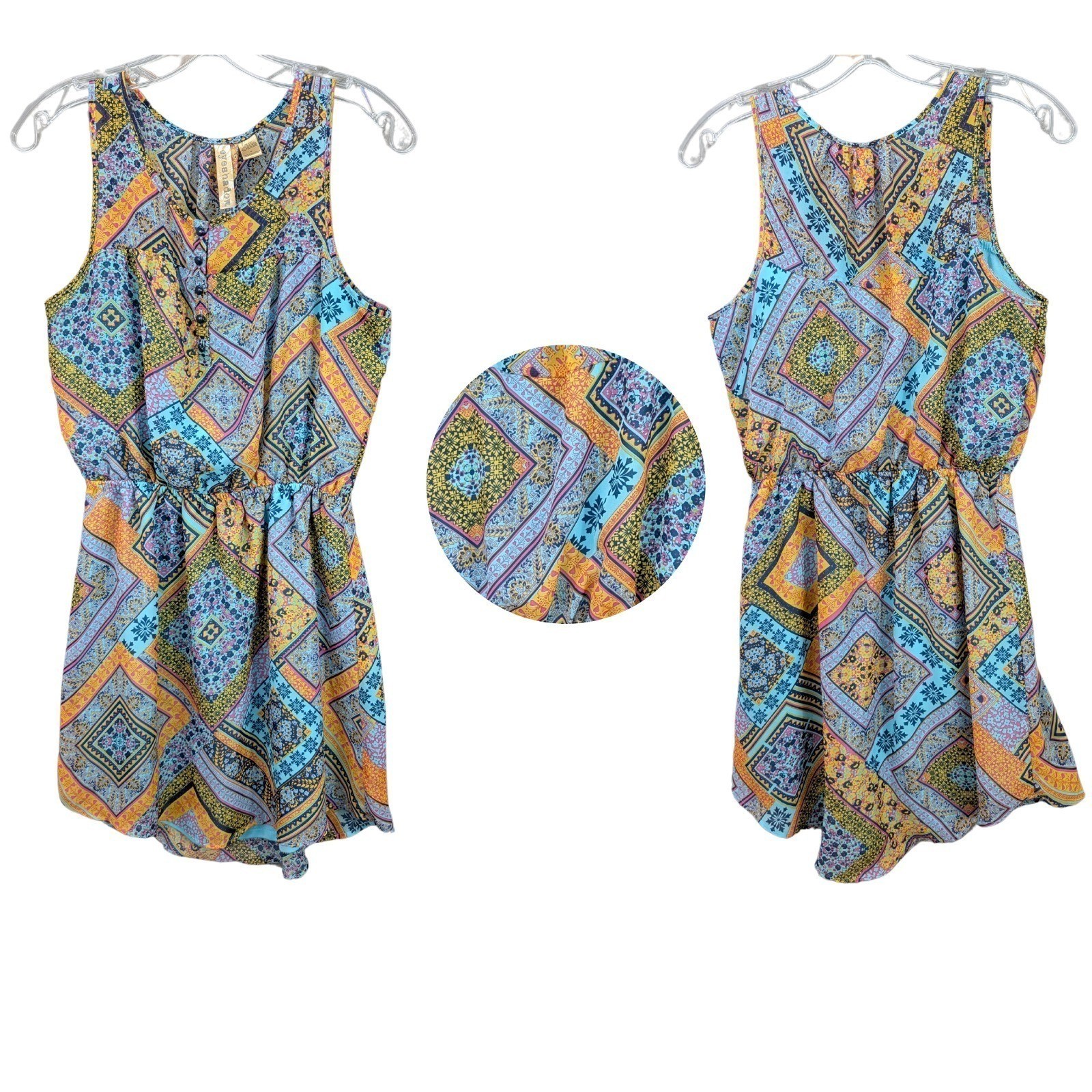 Eyeshadow Geometric Dress V-Neck Tunic Boho Hippie Cottagecore Summer Women’s M