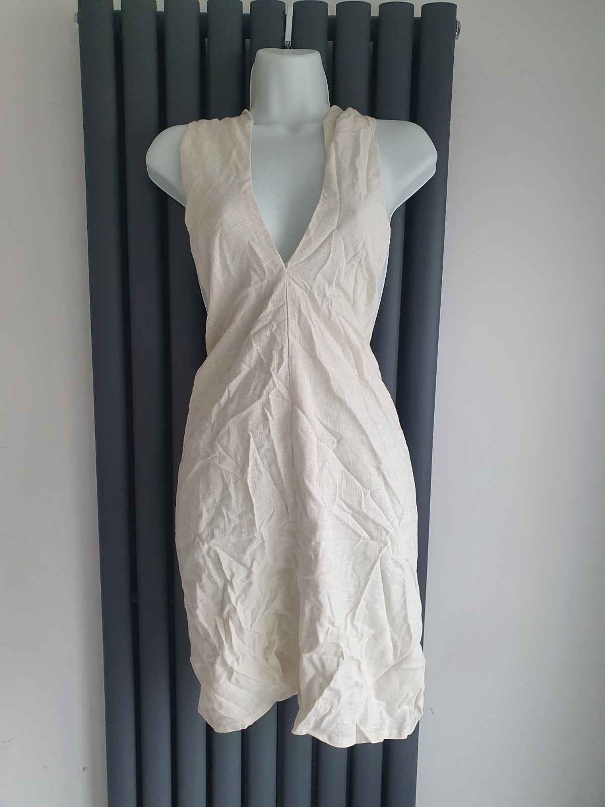 Pretty Lavish Cream Linen Halter Mini Dress | Summer Vacation Party | UK 10 / US
