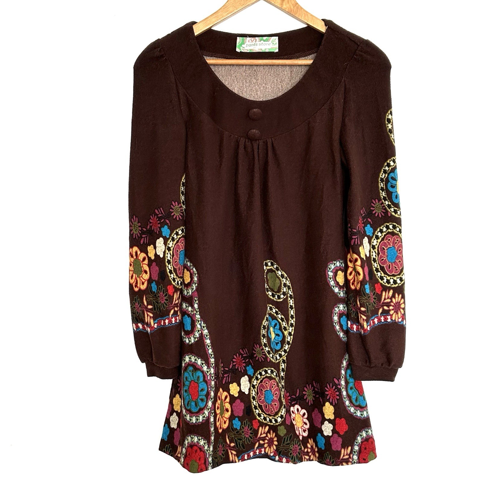 Pants Store Dress Women’s Small Brown Floral Boho Long Sleeve Pullover