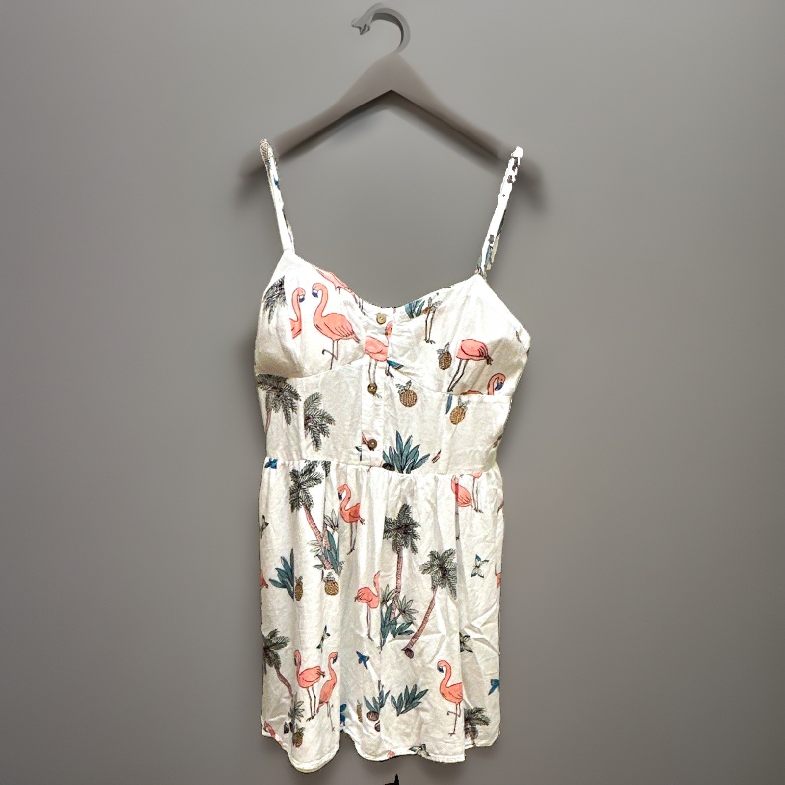 Bailey Blue Women’s M White Tropical Flamingo Sweetheart Woven Lined Sundress