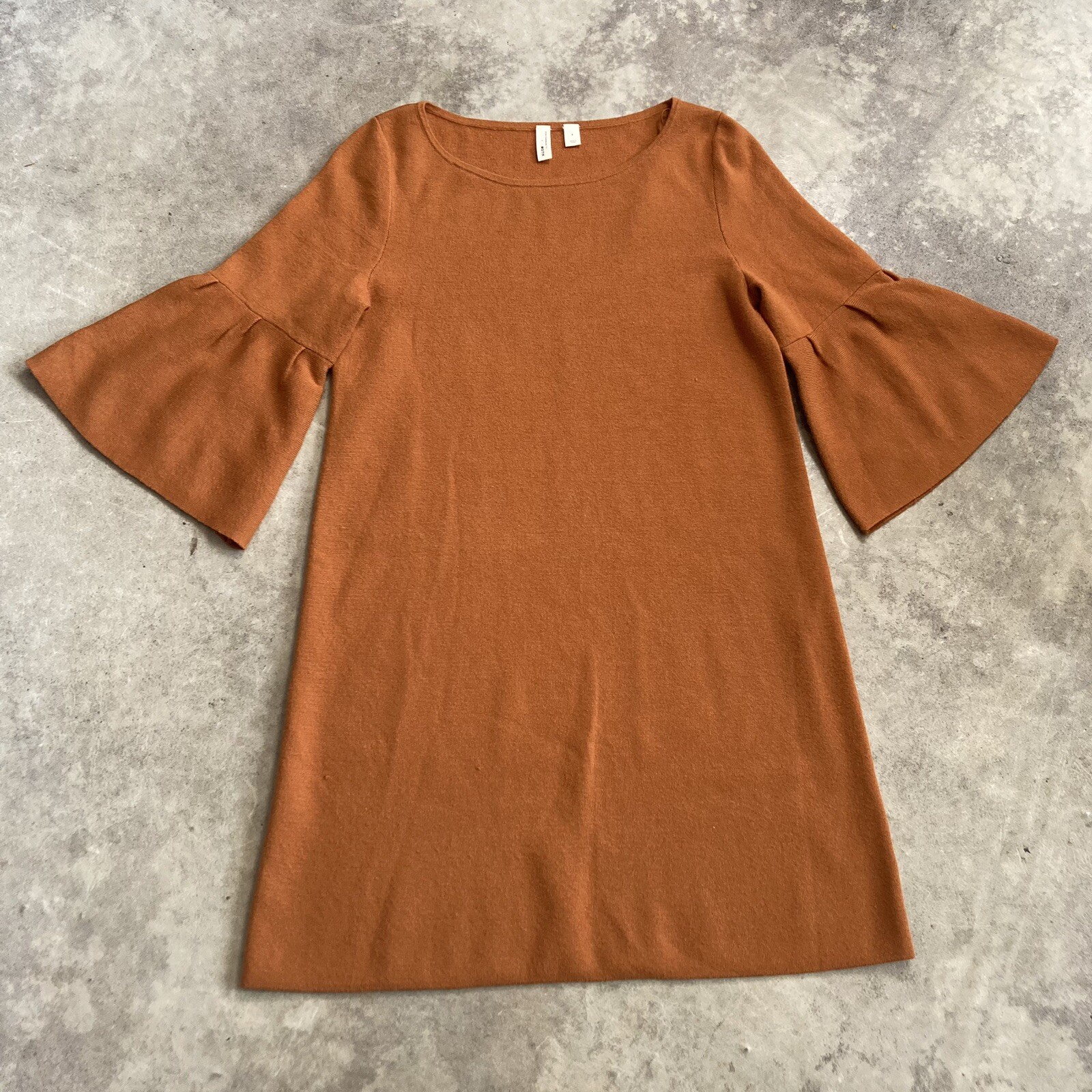 Anthropologie Moth Dress Womens Small Burnt Orange Bell Sleeve 70s Knit Mini