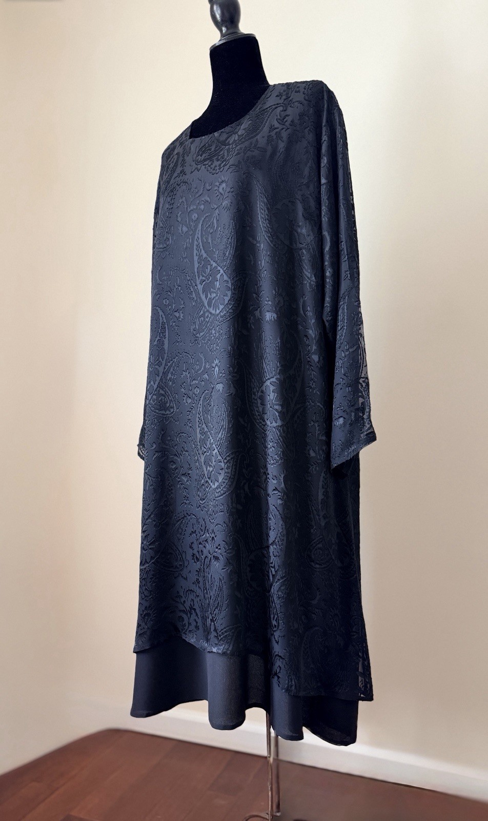 Eskandar Black Silk Blend Devore A-Line Dress Size 2 Layered