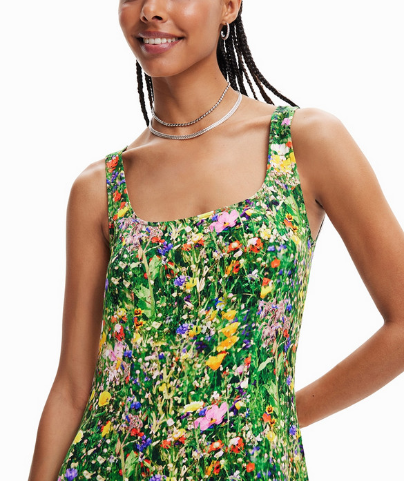Desigual Womens Floral A-Line Square Neck Mini Dress 23SWWVW54
