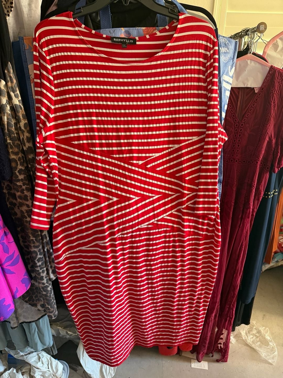Rephyllis Red and White Striped Midi Dress