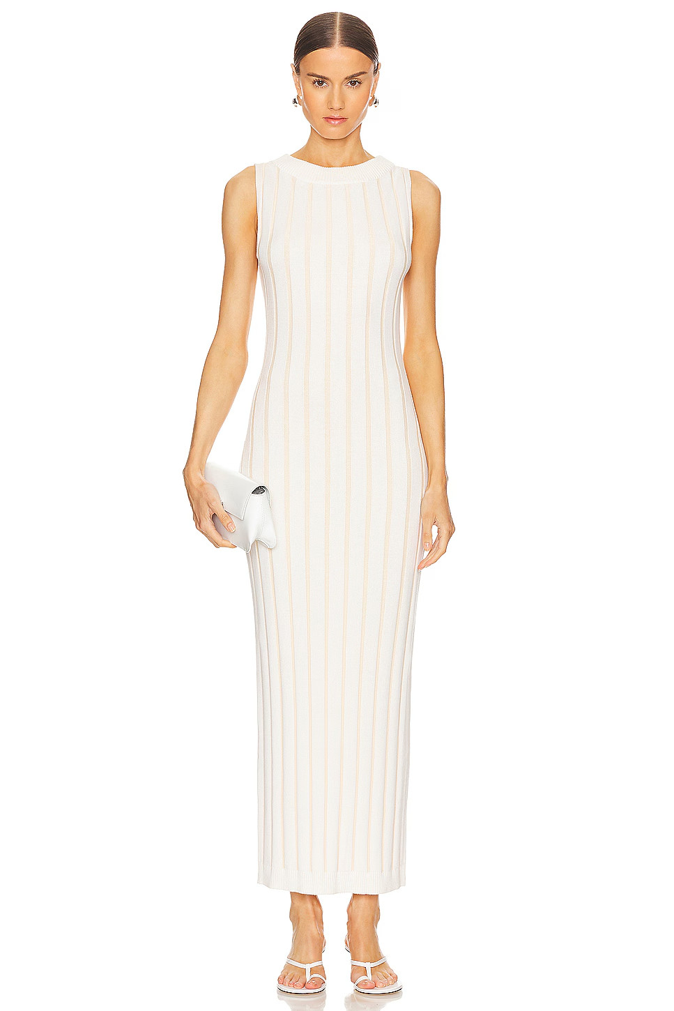SANCIA Ecru Beige Ivory White Wide Ribbed Knit Margot Midi Maxi Dress XL = 14/16