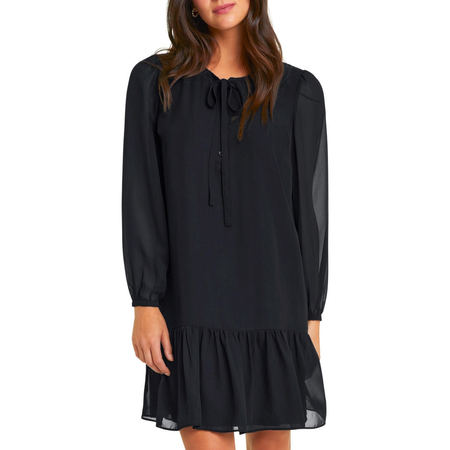 Draper James Tie Neck Flounce Shift Dress Black Size Small