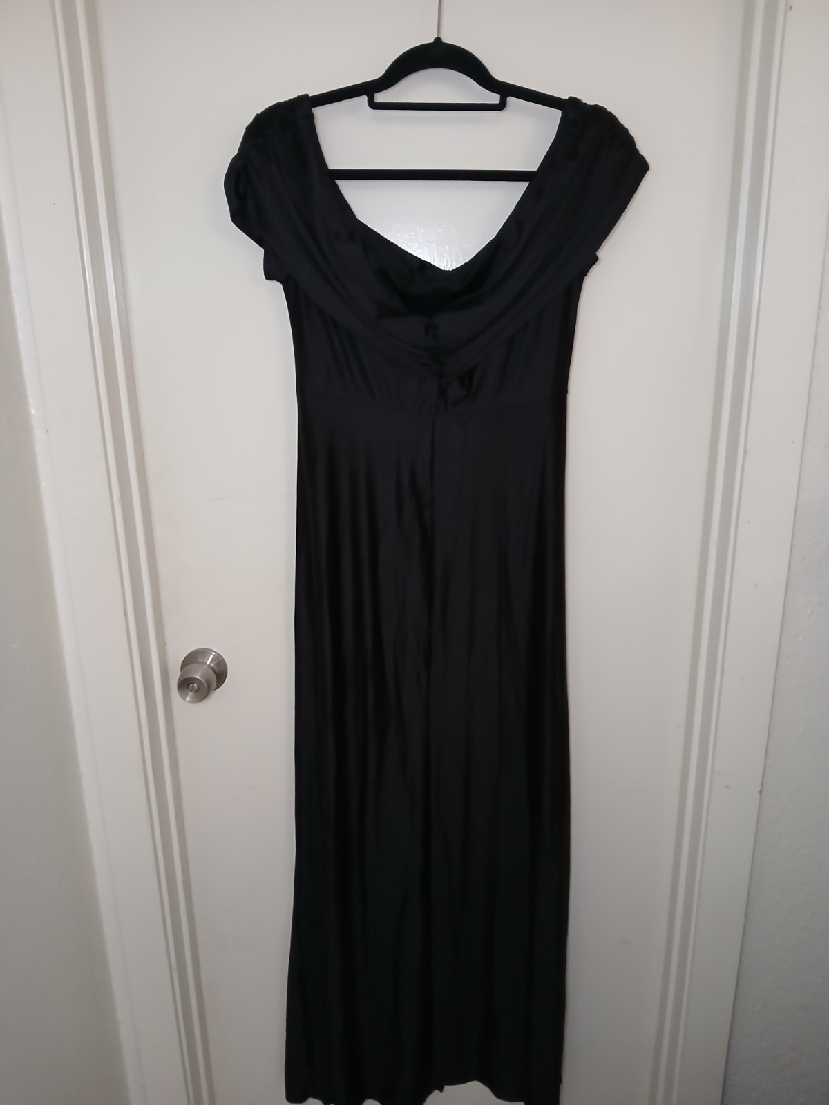 Black Solid Cowl Neck Short Sleeve Long Maxi Dress Women XL Regular Fit