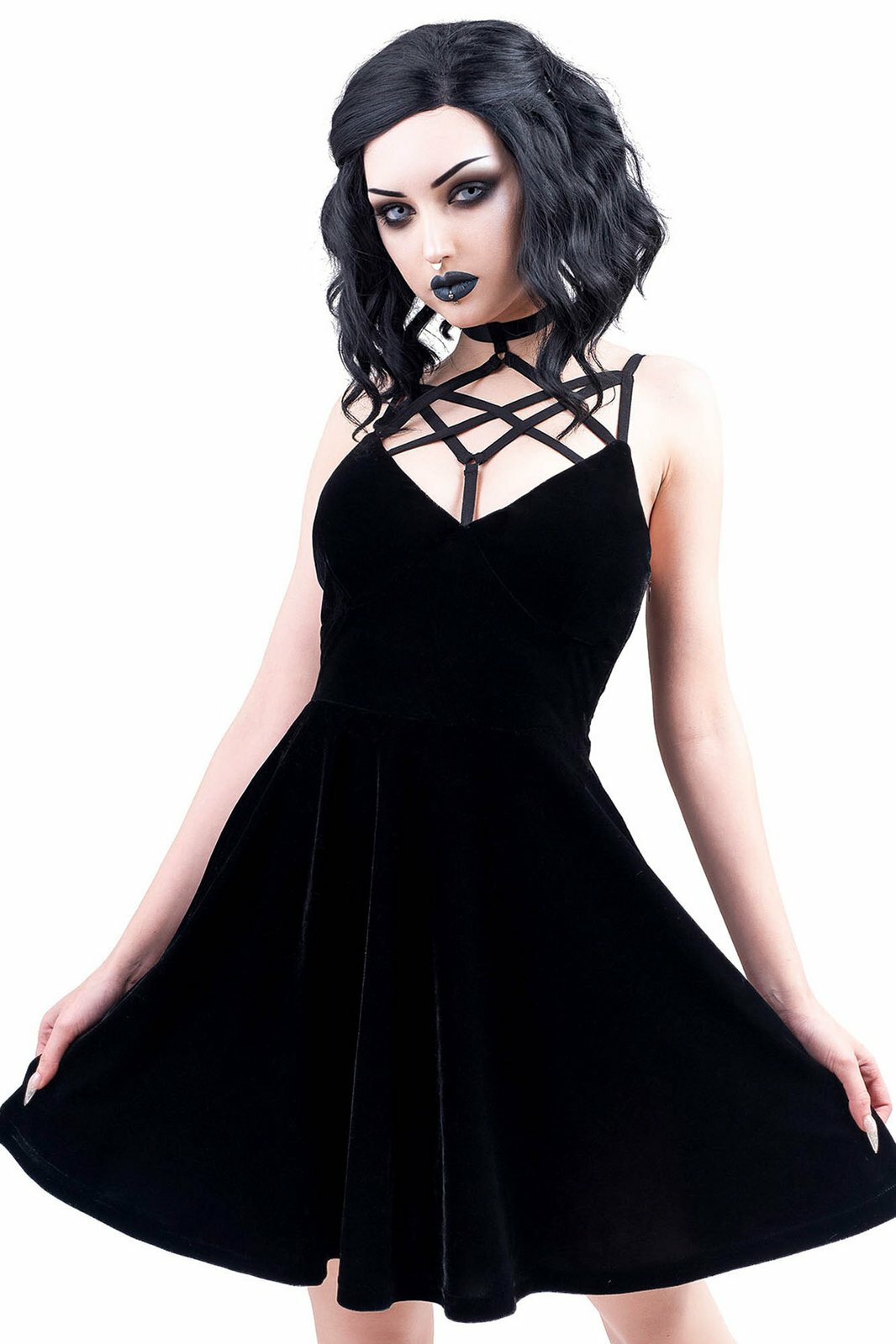 Killstar Magica Pentagram Harness Gothic Witch Skater Velvet Dress KSRA000883
