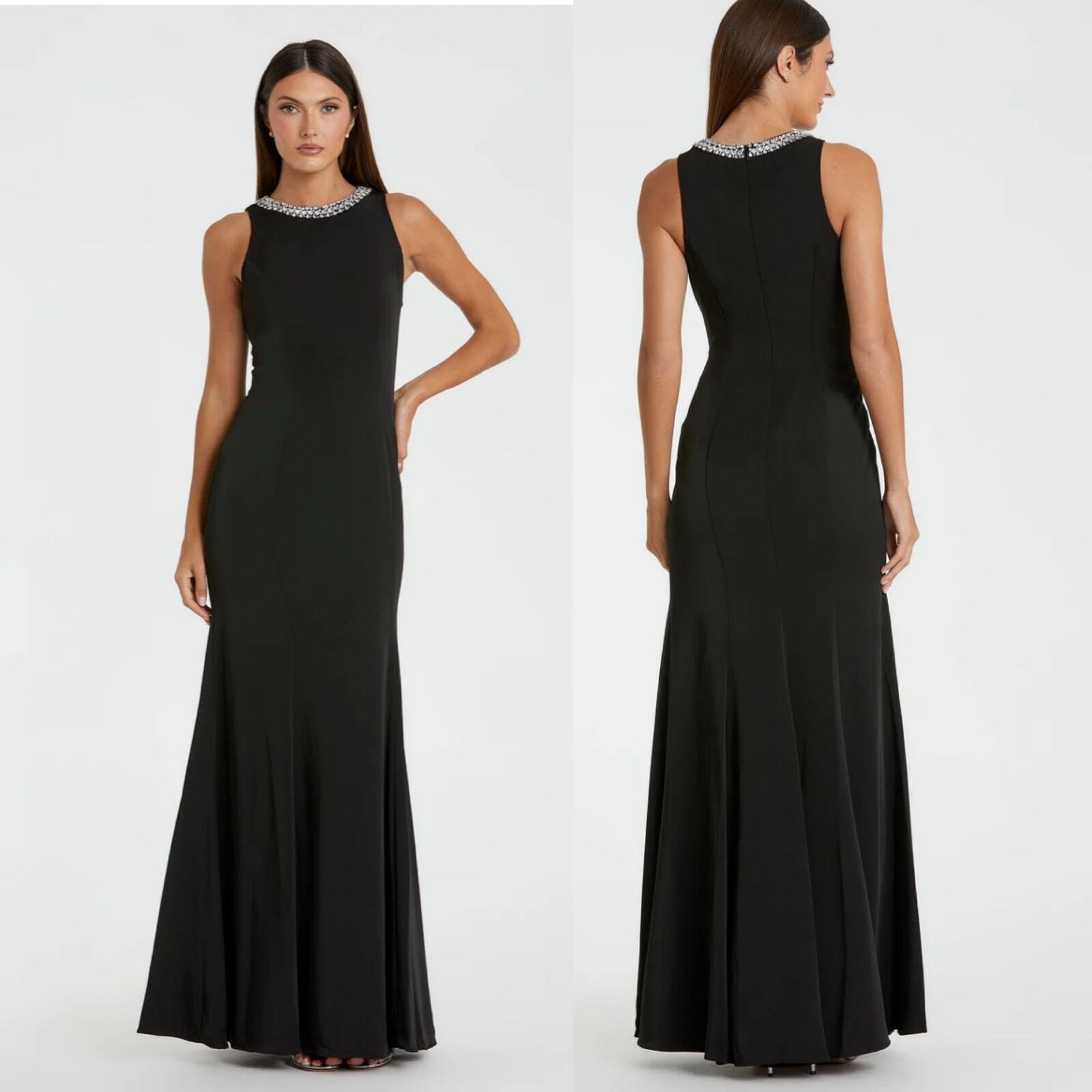 NWT Ieena for Mac Duggal Embellished Neck Trumpet Gown in Black sz 2 49093