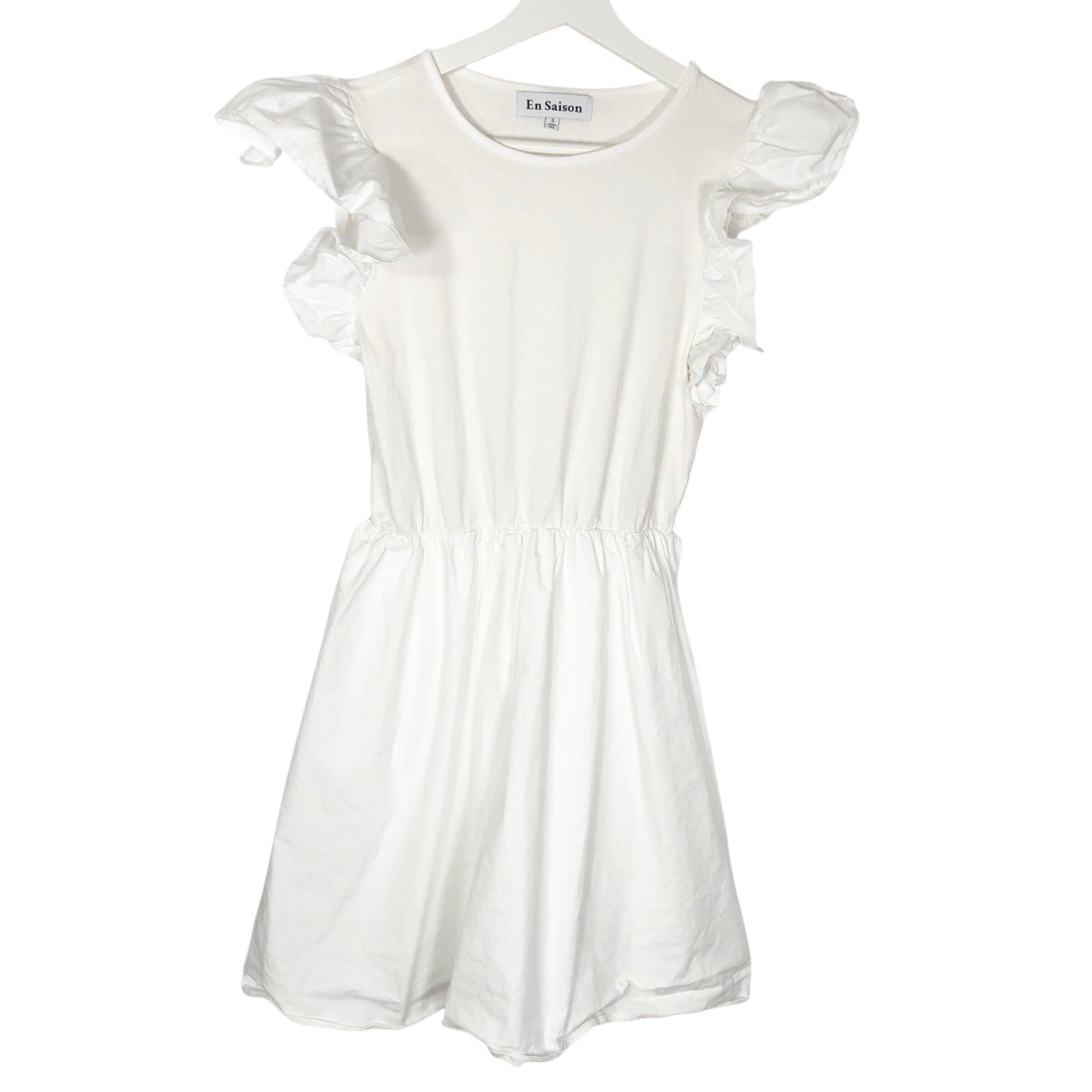 En Saison White Dress Small Ruffle Sleeve Poplin And Thin Jersey Upper Torso