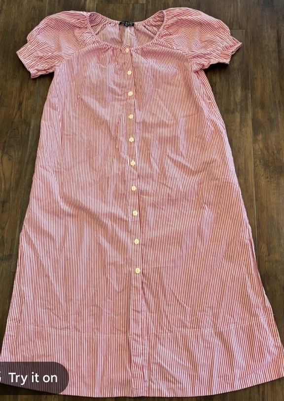 J.Crew Women’s Red White Stripe Scoop Neck Button Front Midi Dress Size XL
