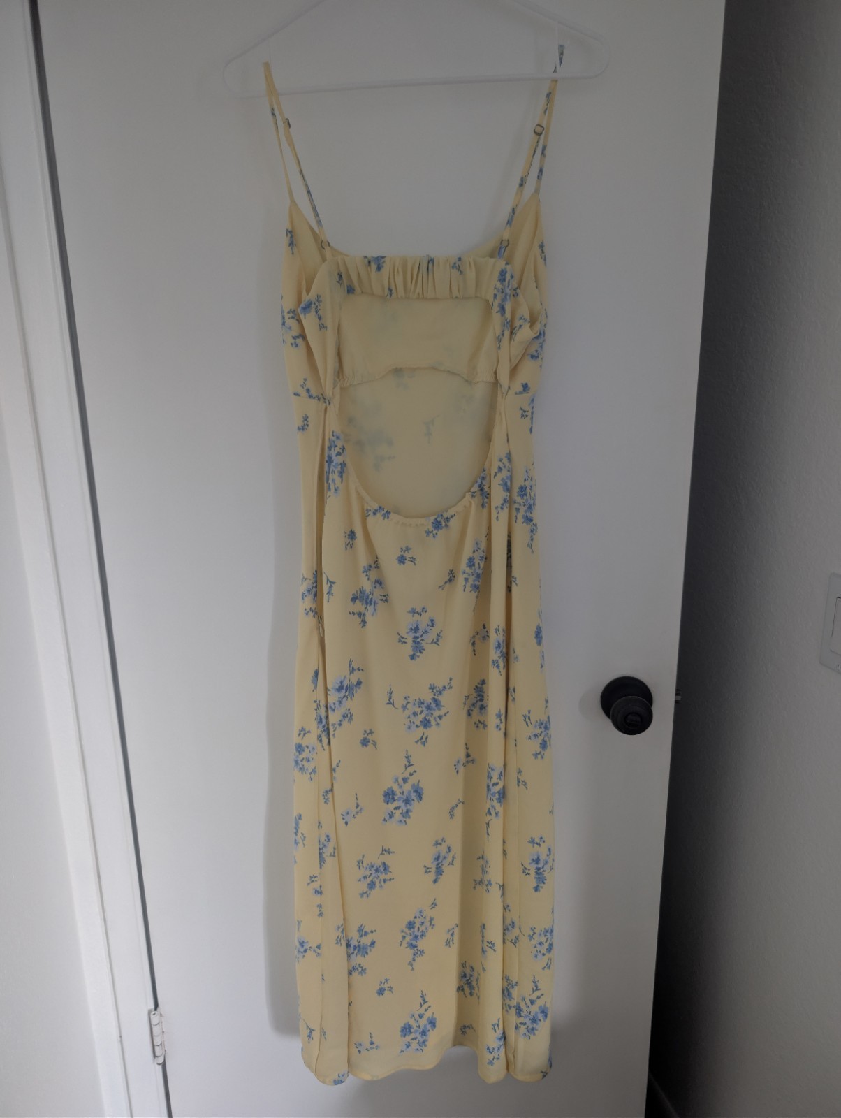 Hollister Yellow/Blue Floral Square Neck Slip Midi Dress Open Back XS