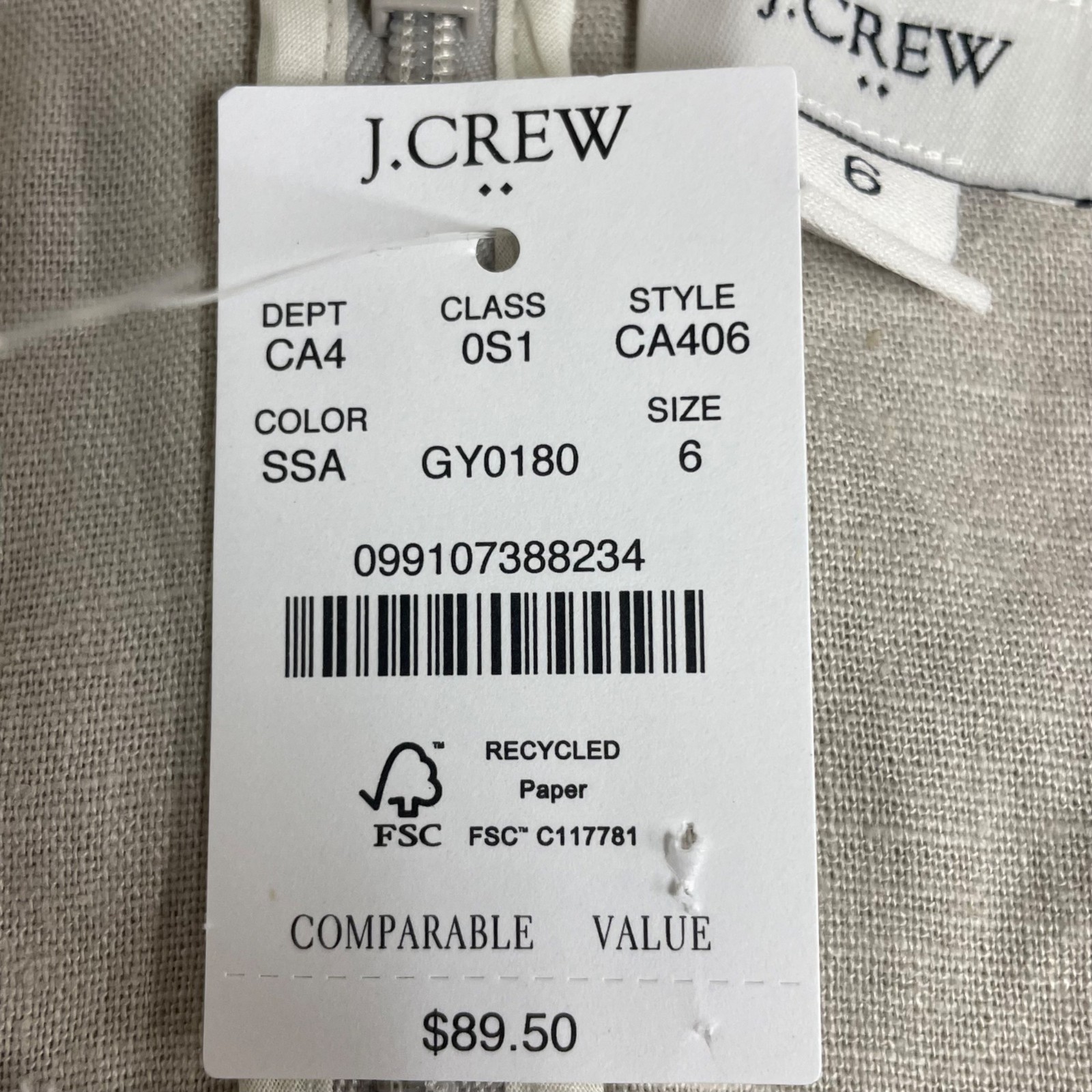 J. Crew Factory Linen-Blend Shift Mini Dress Cream/Tan Sz 6 Minimalist Coastal