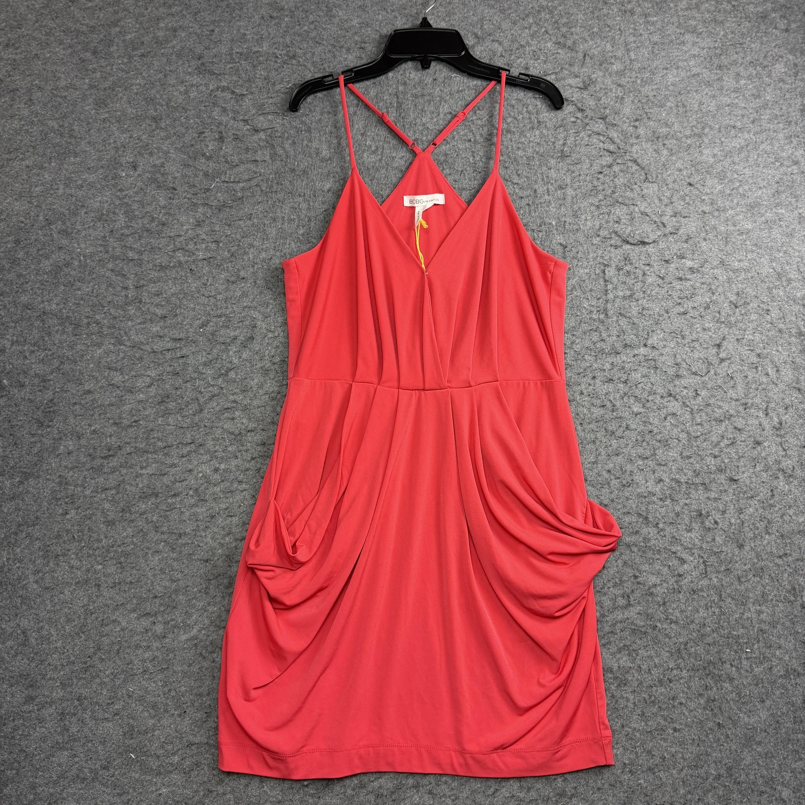 BCBGeneration Dress Womens M Red Sleeveless V Neck Draped Pocket Sundress Mini