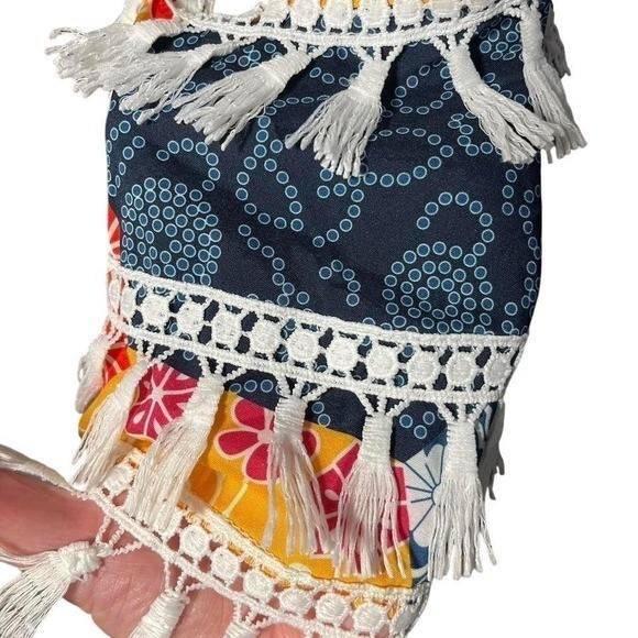 Boho patchwork off shoulder dress with fringe hem. 2XL