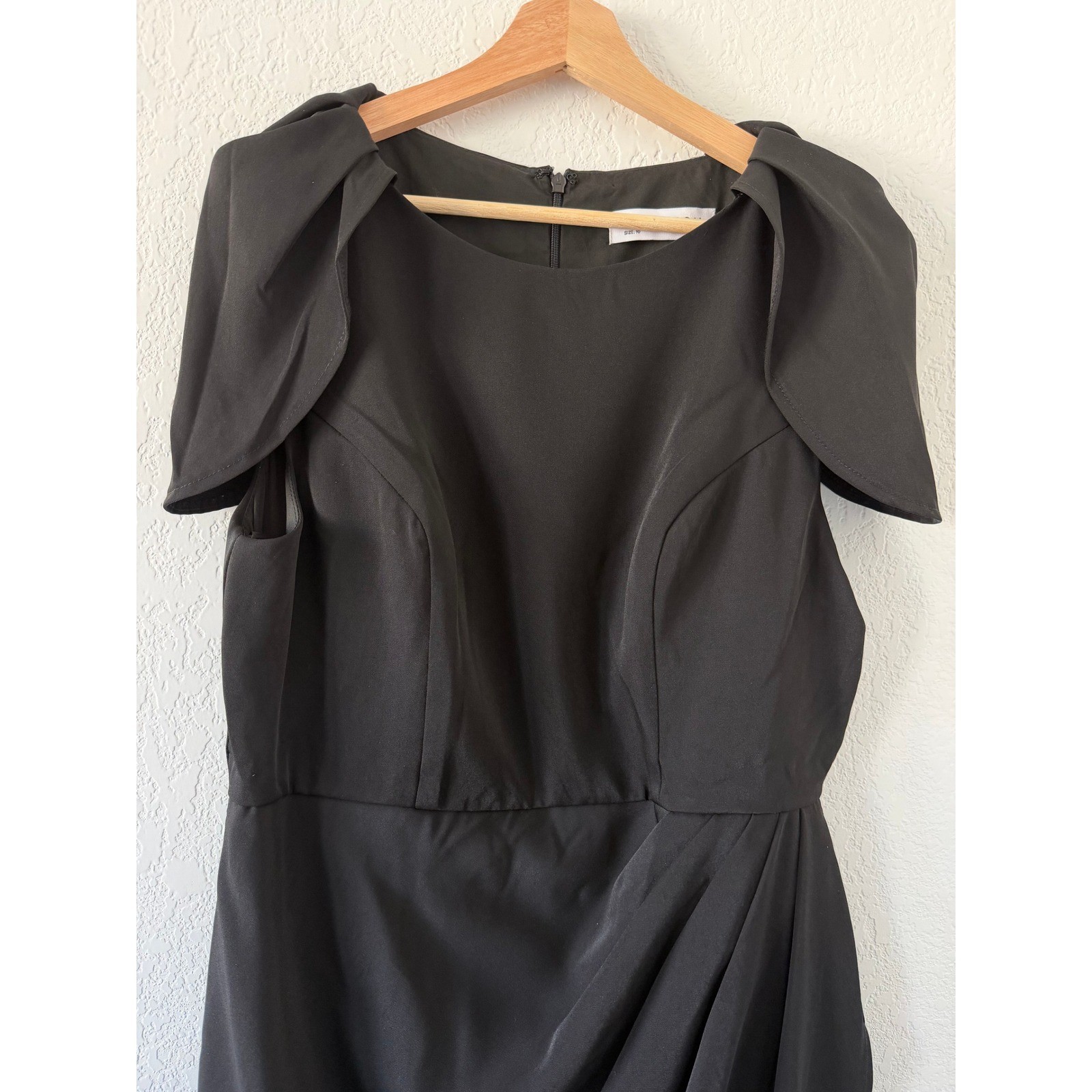 Mac Duggal Black Cap Sleeve Midi Dress Evening Formal Size 10 *BELT NOT INCLUDED