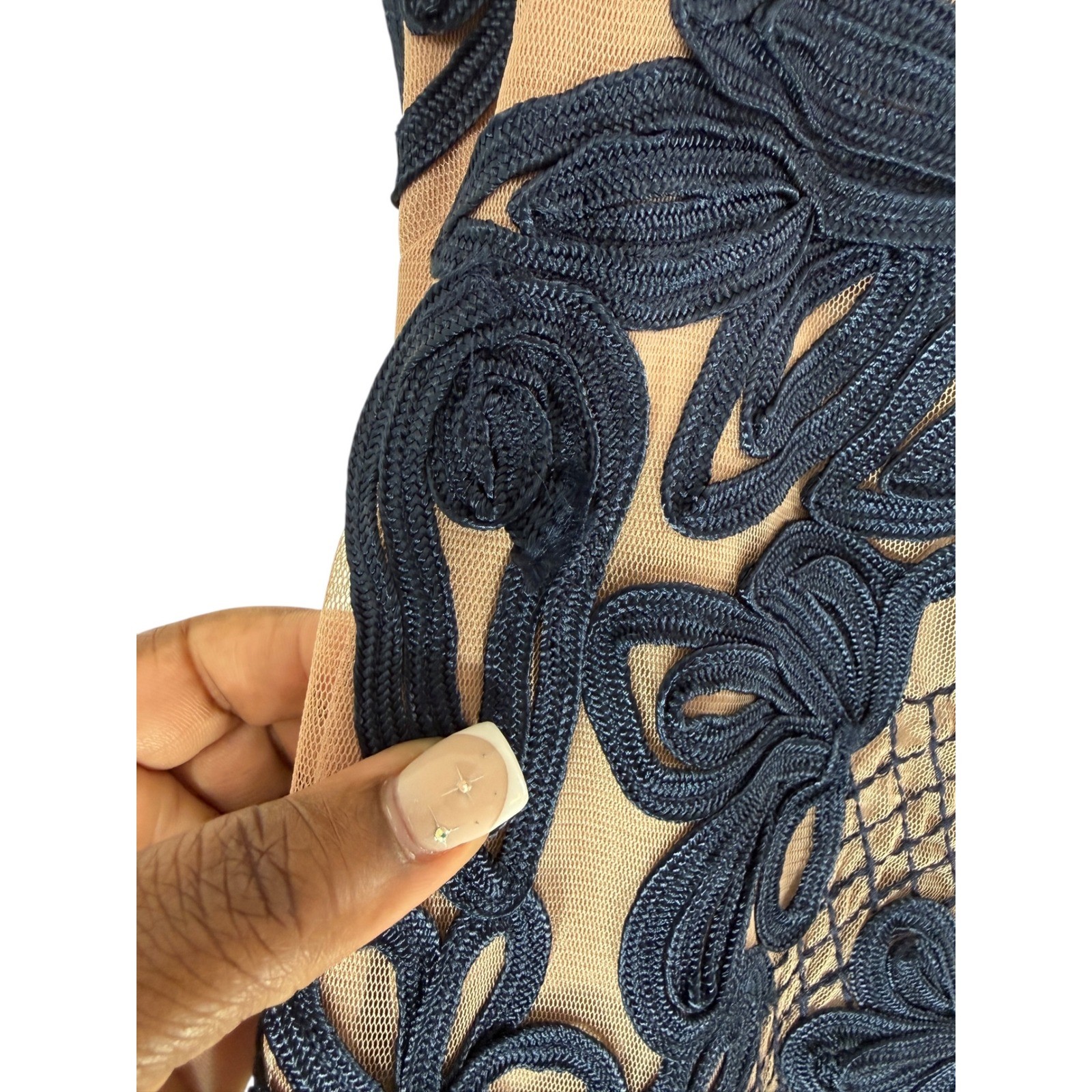 JS Collections Soutache Illusion Gown Semi Sheer Formal Evening Maxi Size 14