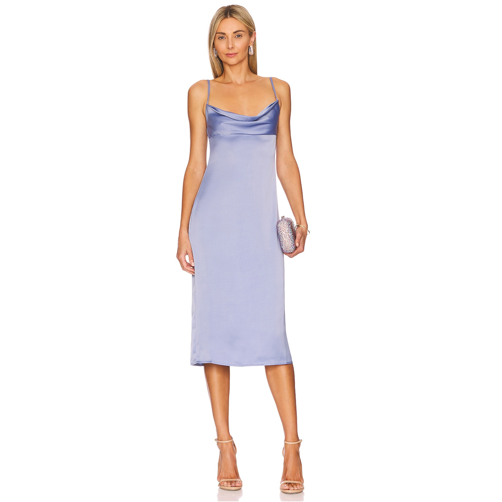WeWoreWhat Cowl Midi Slip Dress Satin Charmeuse Slate Blue Classic US 2 NWT