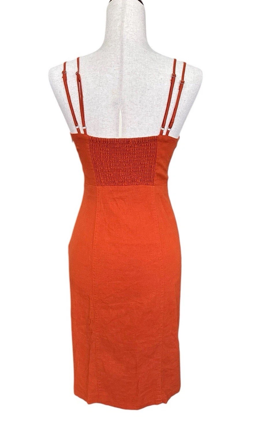Forever 21 Rust Linen Dress Sleeveless Lined Adjustable Straps Cut Out Sexy SM