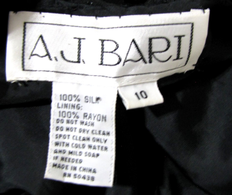 Vtg AJ. BARI Beaded & Sequin Silk Black Formal Maxi Gown Diagonal-hem Wm. 10