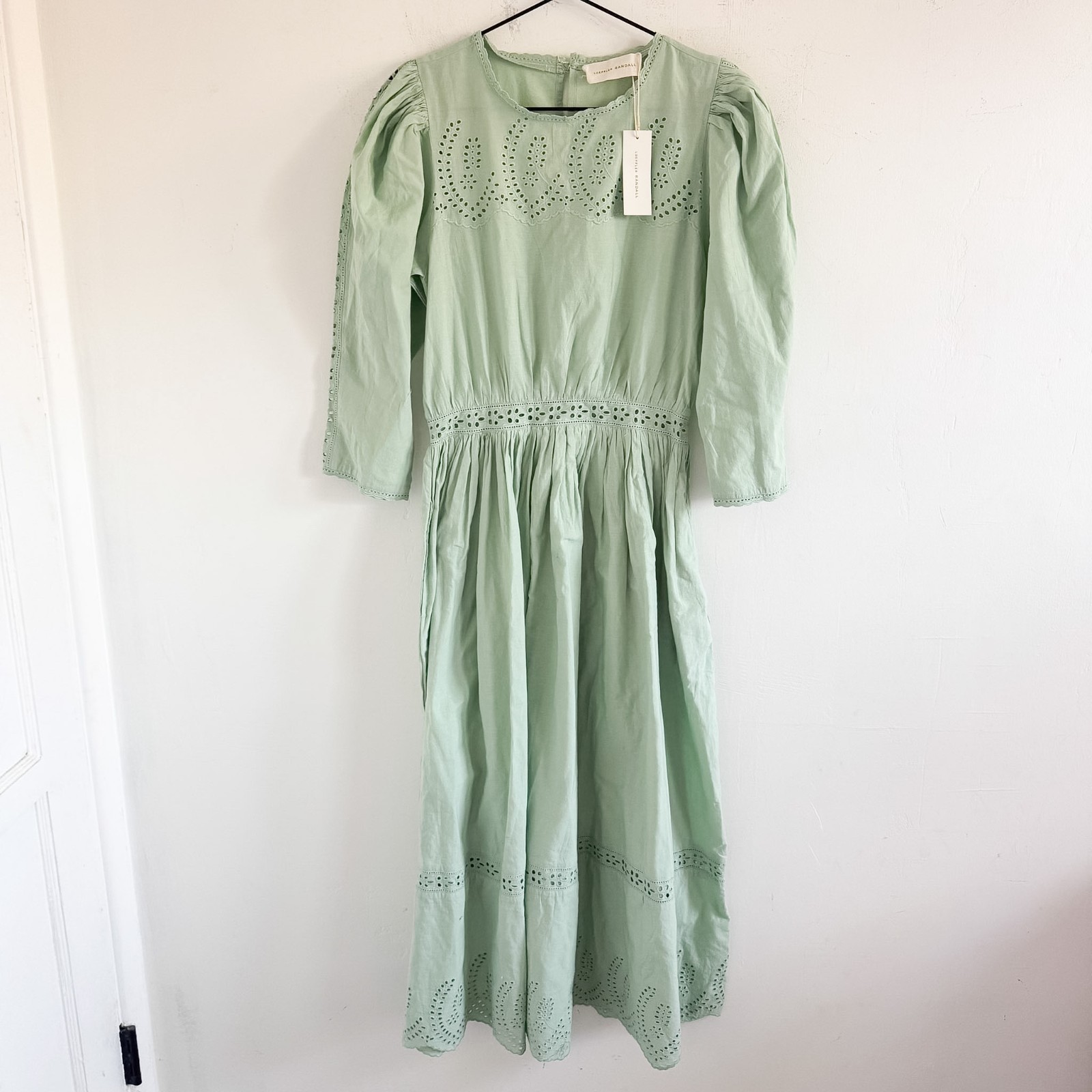 NWT Loeffler Randall Mint Green Eyelet Thelma Midi Dress 0