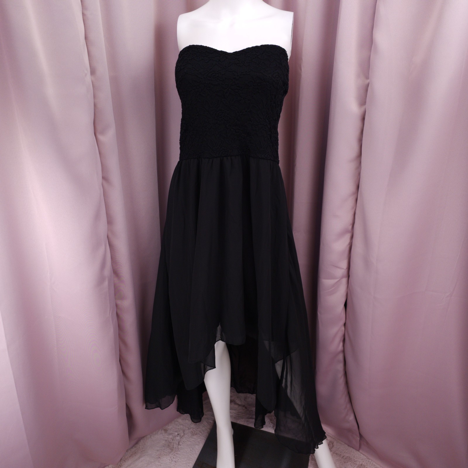 ’90s Y2K Deb Women’s Black Strapless Sweetheart Chiffon Hi-Low Maxi Dress 3X NWT
