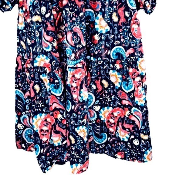 NWT Mystical Creatures LOFT Navy 100% Cotton Relaxed Belted Dress SZ S/M
