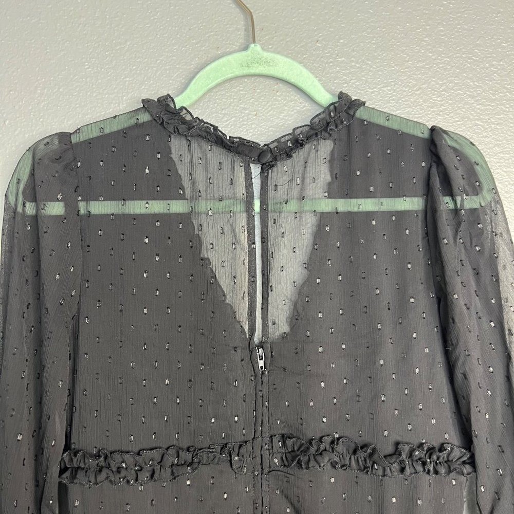 B. Smart Long Sleeve V-Neck Ruffle Mini Dress Size 5 Flowy Semi-Sheer