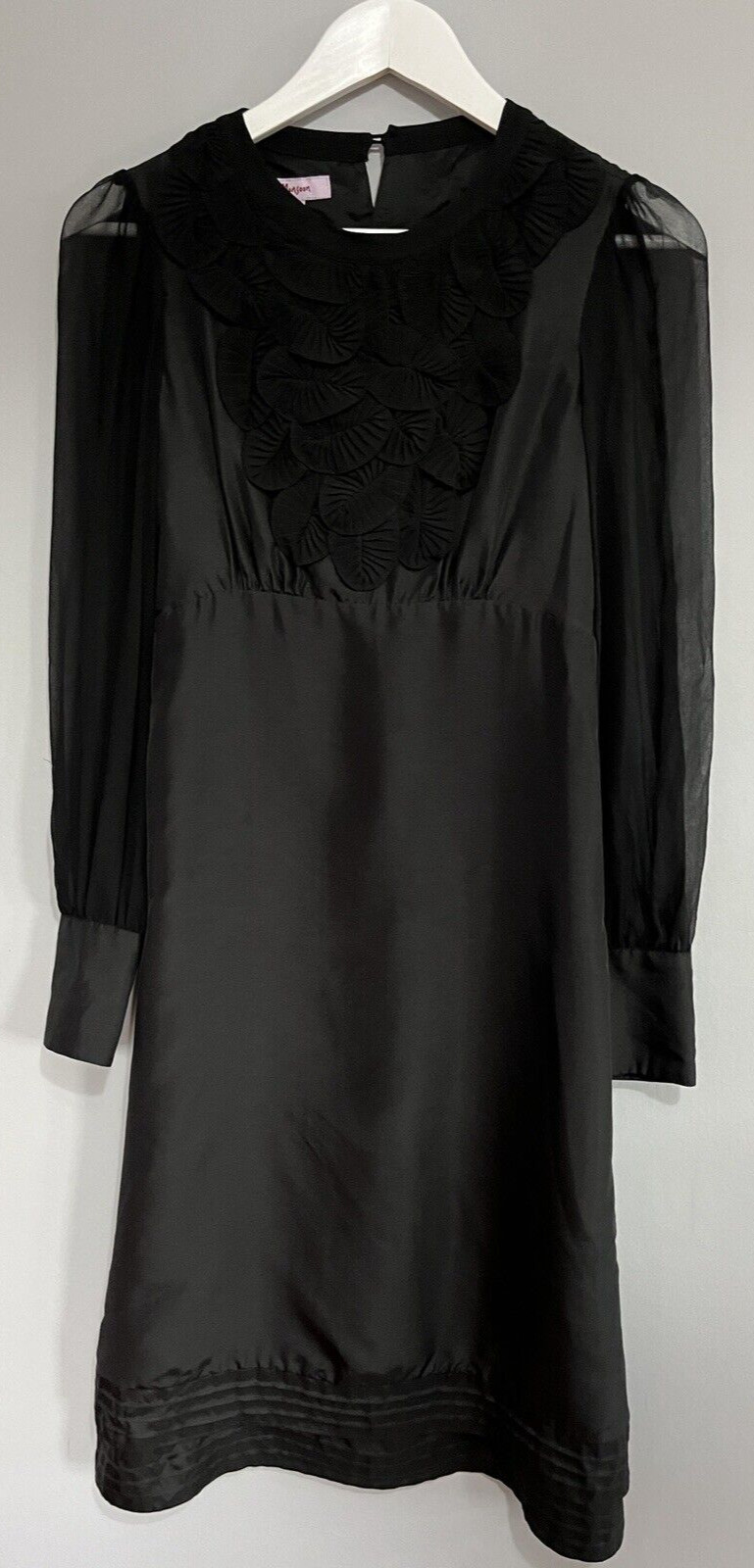 Monsoon 100% Silk Machine Washable Dress with Floral Bib UK 8 Smart Occasion