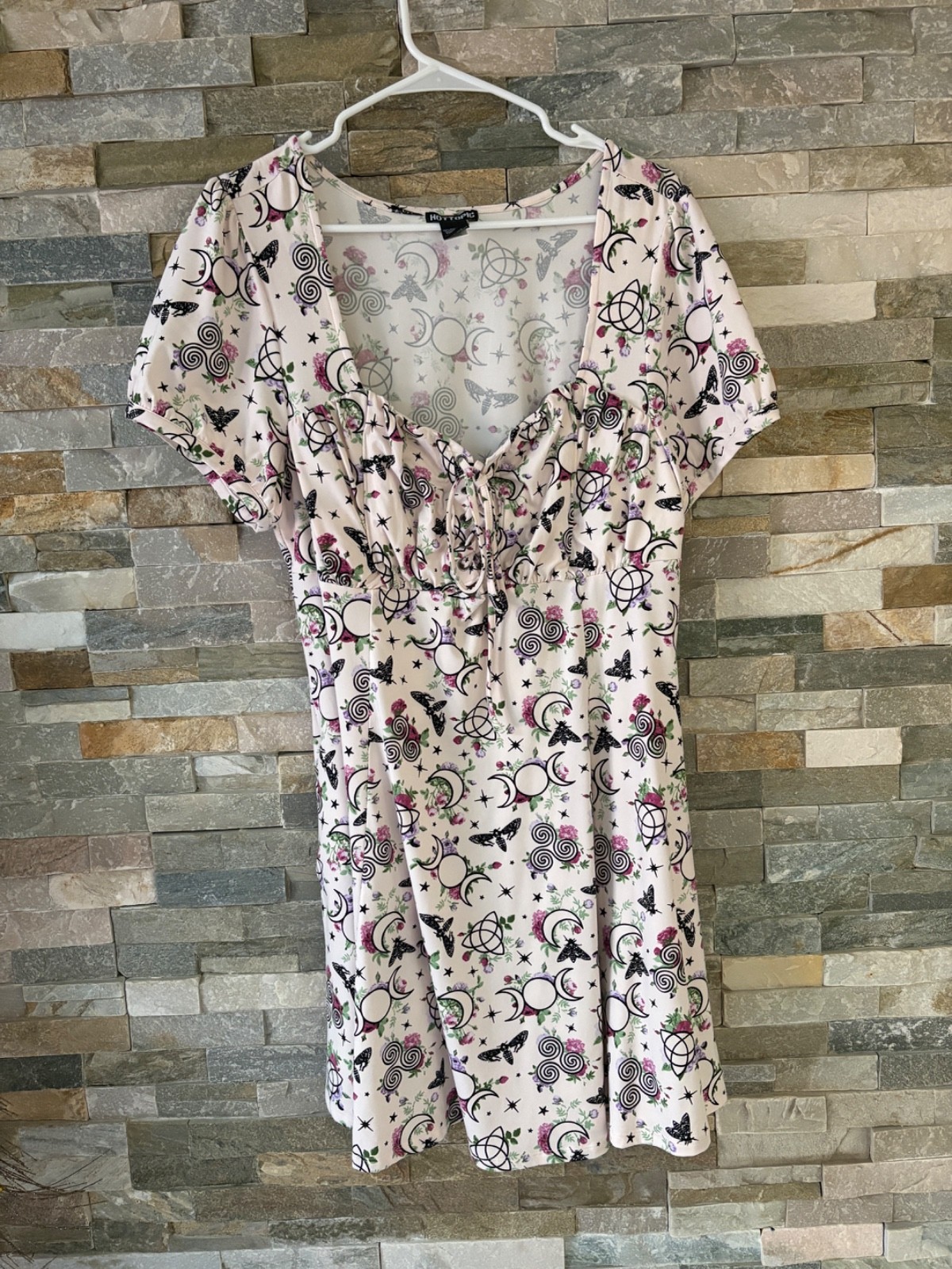 Hot Topic Gothic Crescent Moon Butterfly Floral Witch Lace Up Fairy Dress XL