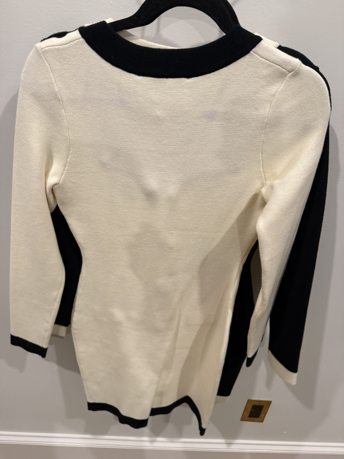ENDLESS ROSE SQUARE NECK CONTRAST DRESS CREAM BLACK GOLD BUTTONS SIZE SMALL