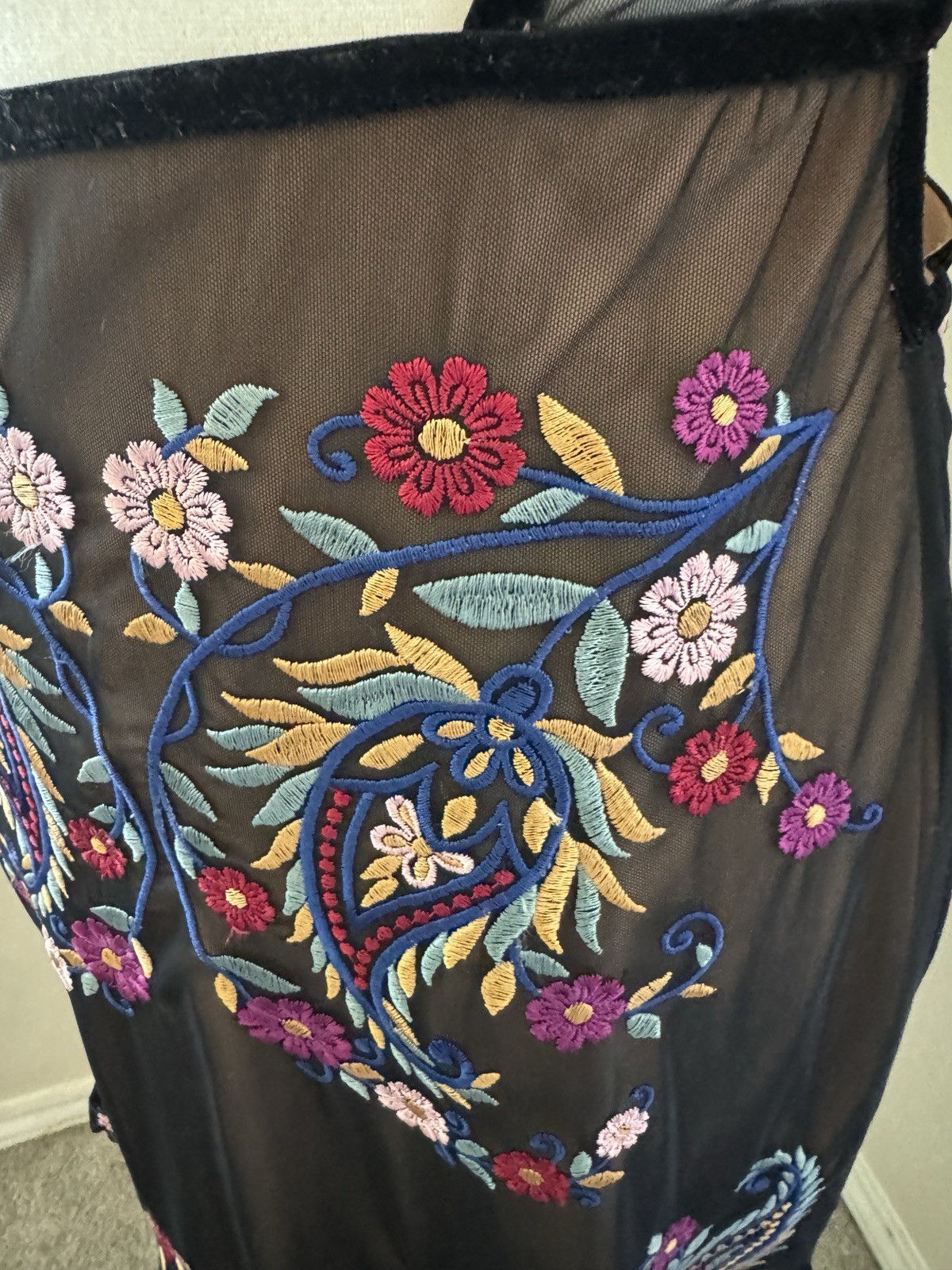 NWT For Love & and Lemons Ester Mini Dress Black Mesh Embroidered Medium Floral