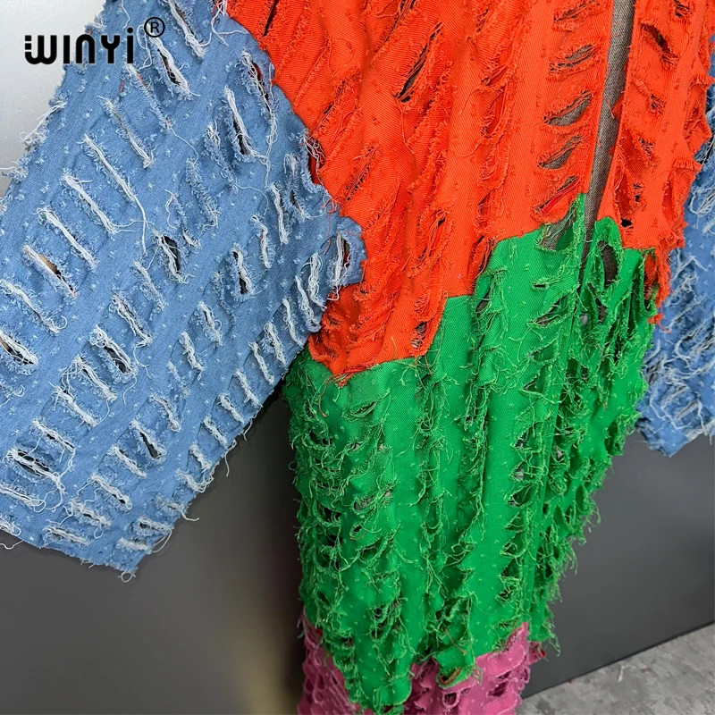 Kimono Colored Denim Cardigan Maxi Dress Beach Wear Cover-Up Abaya Dubai Luxury
