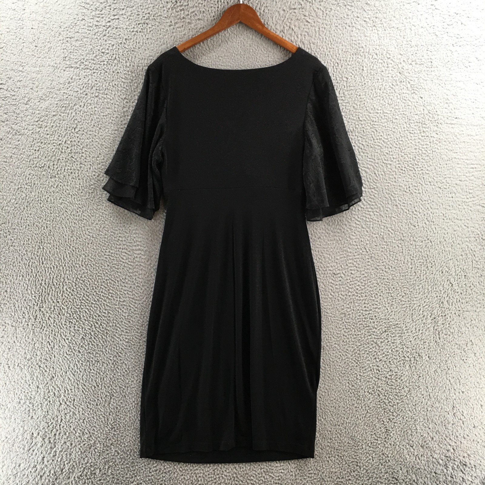 Connected Apparel Flutter Sleeve Sheath Dress Womens 14 Black Short Sleeve NEW