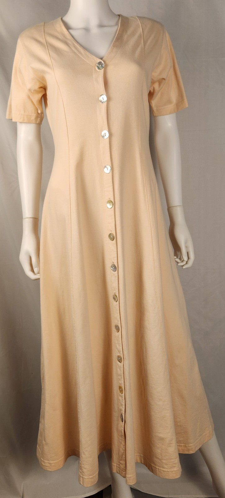 90s Coldwater Creek Pale Peach Maxi Shirt Dress Minimalist/Cleangirl/Classic S