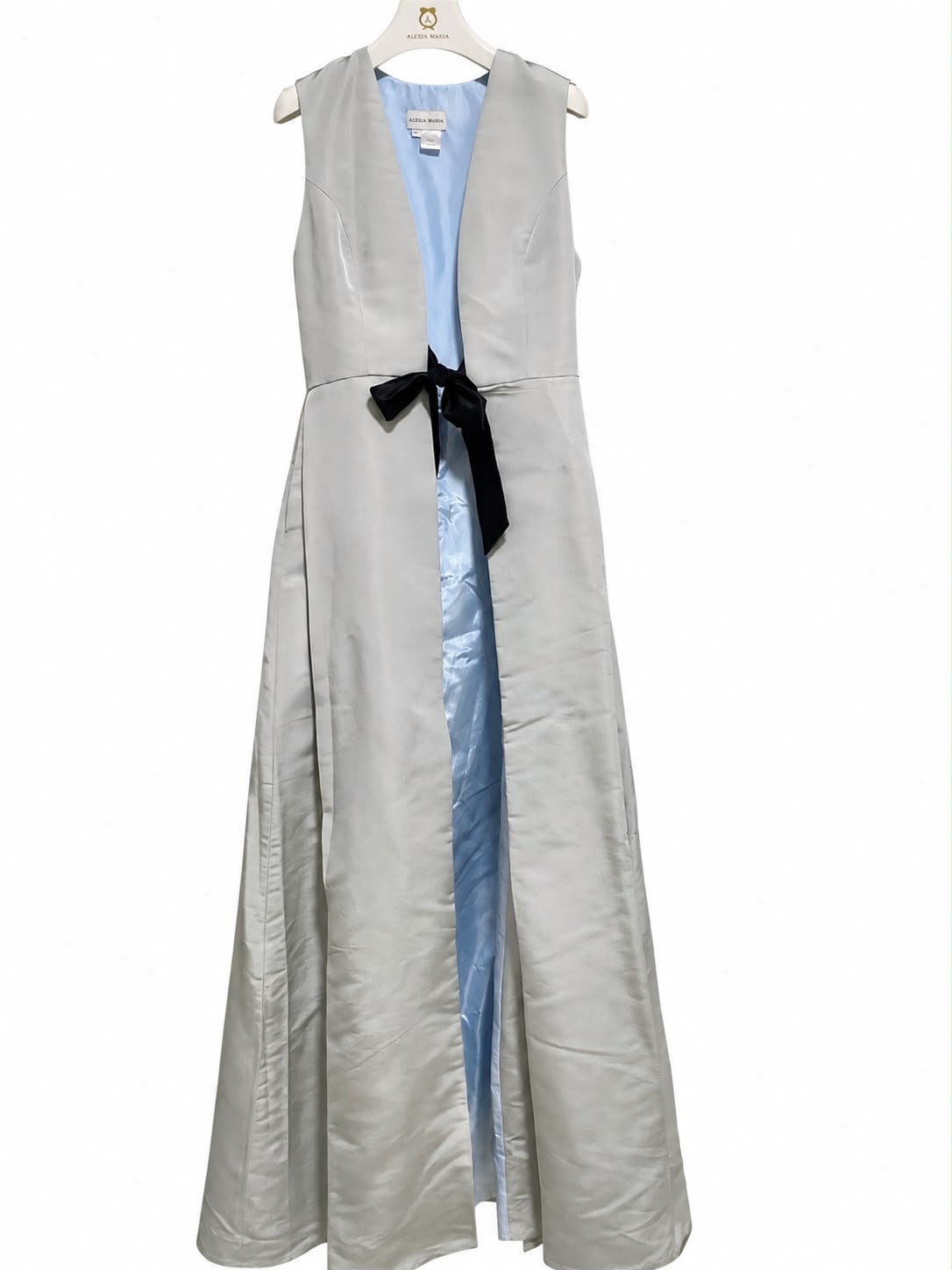 Alexia Maria 100% Silk Maxi Vest Gown + Pants Set Size 6 Ice Blue NWT FormalAlex