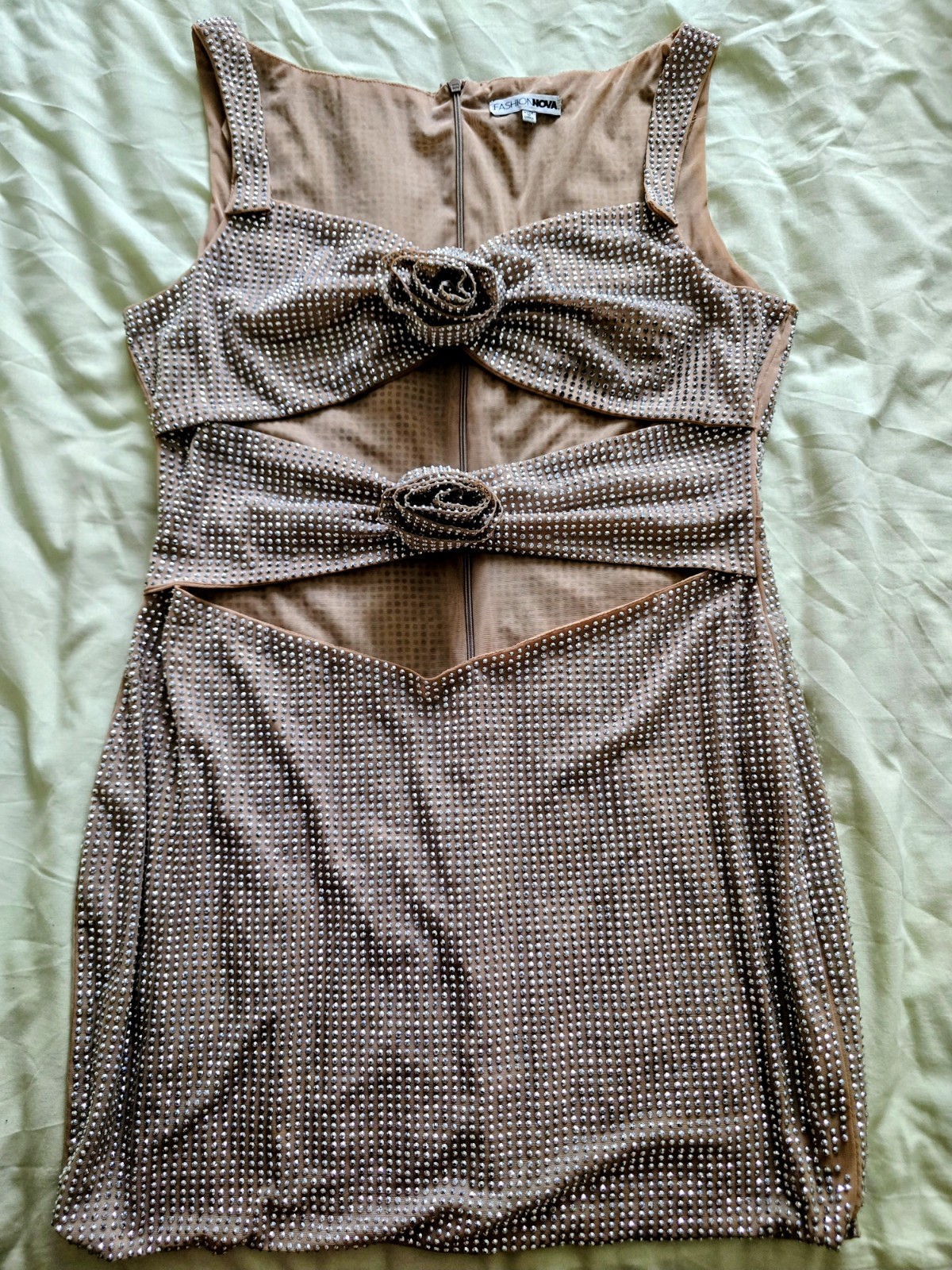 Fashion Nova Rhinestone Cut-Out Mini Dress – Size L (UK 12–14)