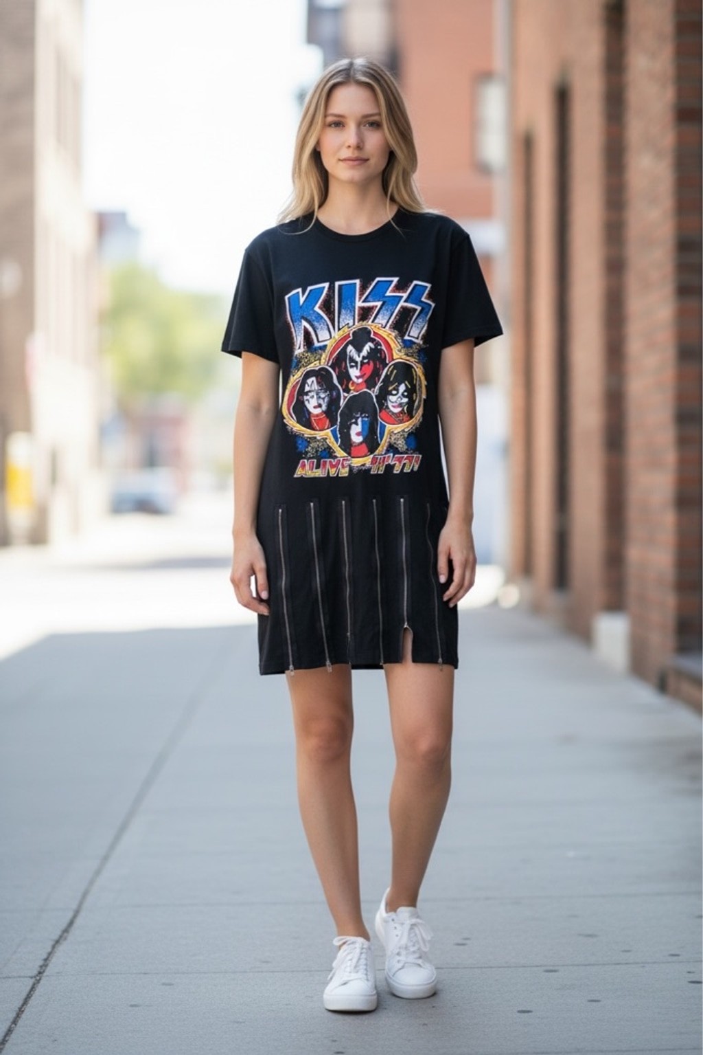 Black Multicolor Kiss Band Dress with Zipper Details XL NWOT