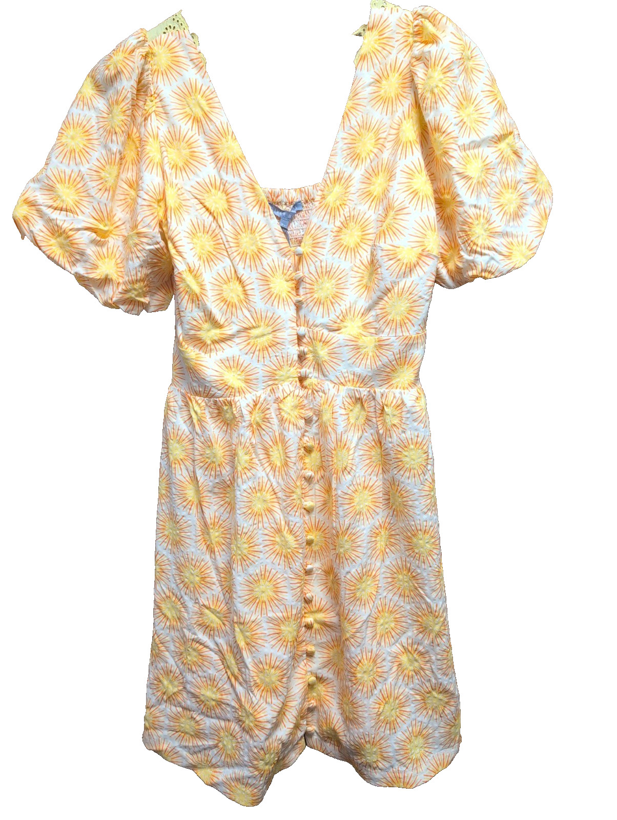 NWT Oliver Bonas Yellow Orange Pattern Button Sundress Size 6